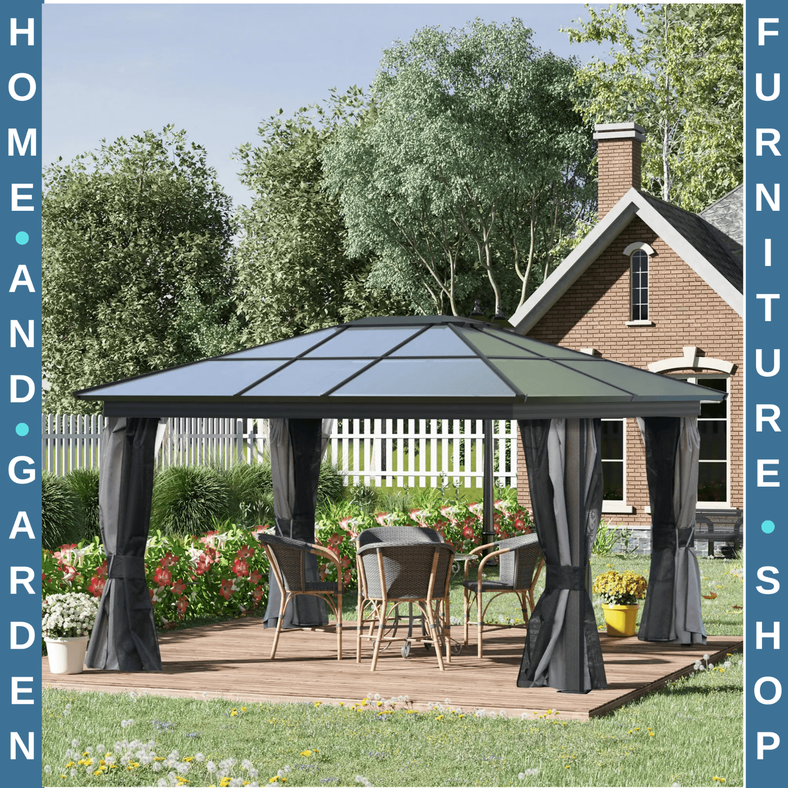 Large 3.6 x 4m Aluminium Hardtop Gazebo with Side Walls Canopy Polycarbonate Top - Home and Garden Furniture Shop - rustic - furniture