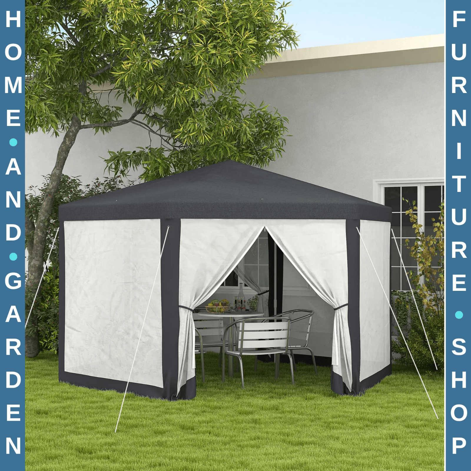 Large 4m Hexagonal Gazebo Outdoor Marquee Canopy Patio Party Tent Sun Shade Grey - Home and Garden Furniture Shop - rustic - furniture