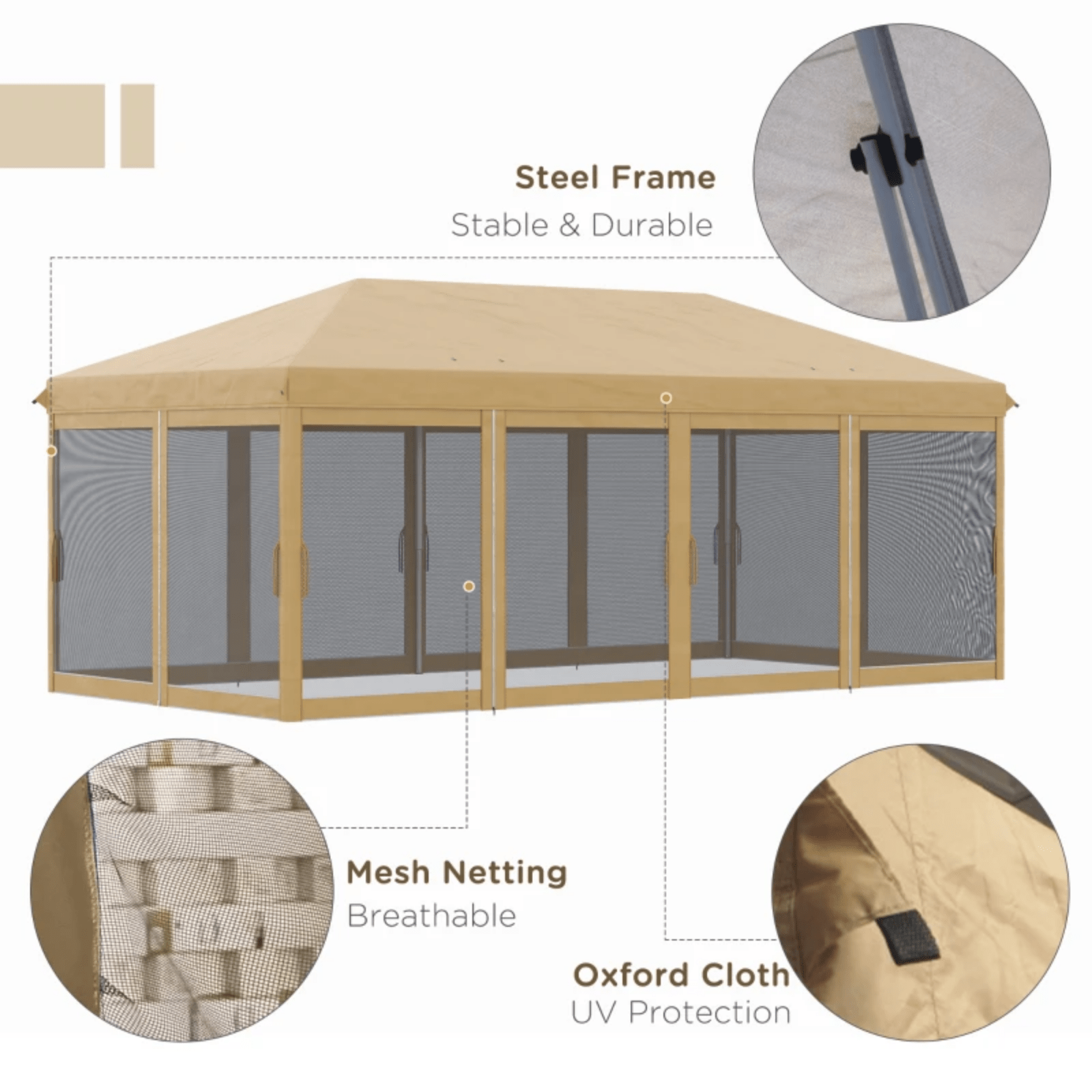 Large 6 x 3m Pop Up Gazebo Party Tent Canopy Shelter 6 Removable Sidewalls Beige - Home and Garden Furniture Shop - #rustic - furniture#