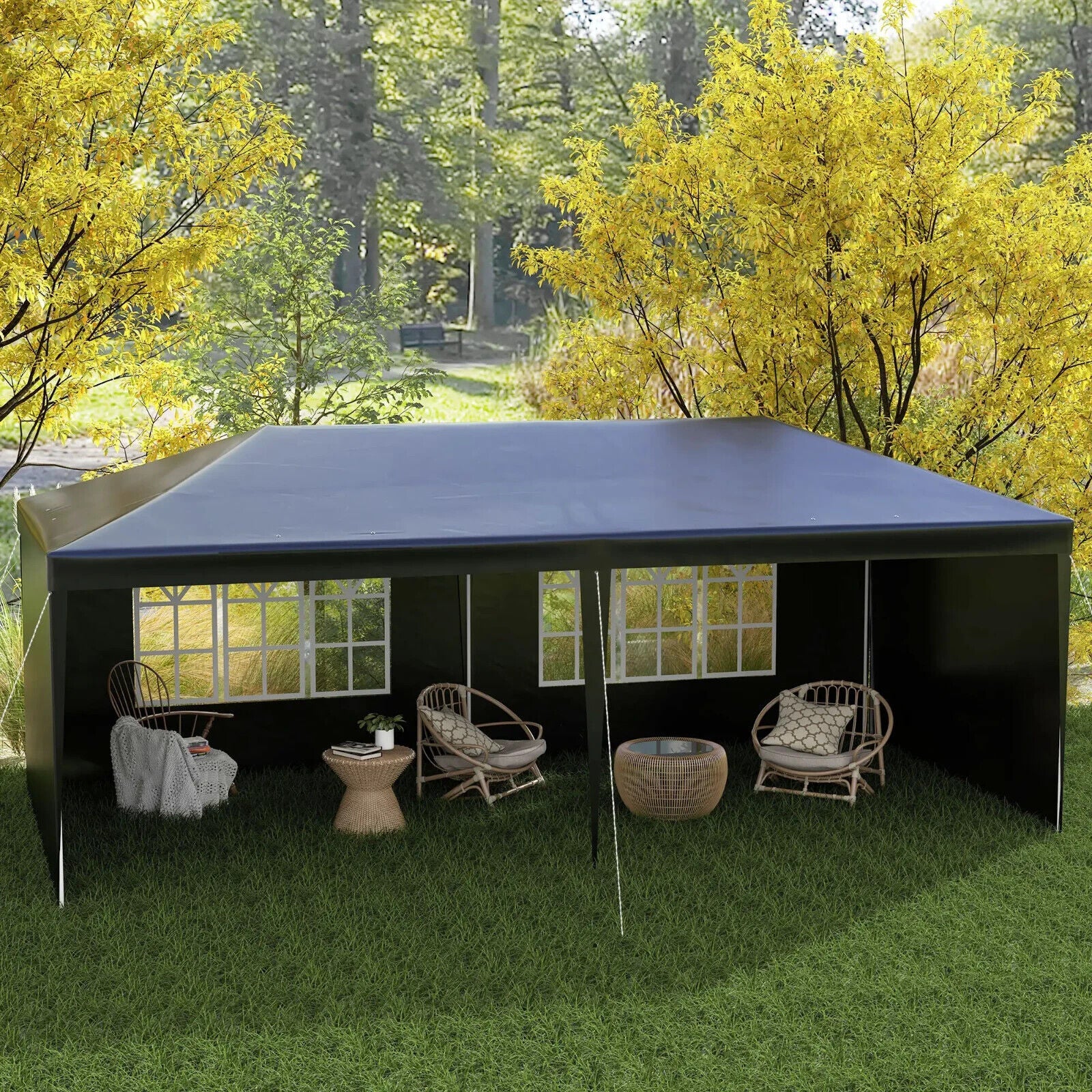 Large 6m x 3m Garden Gazebo Marquee Party Tent Black Canopy Patio Shelter Sides - Home and Garden Furniture Shop - #rustic - furniture#