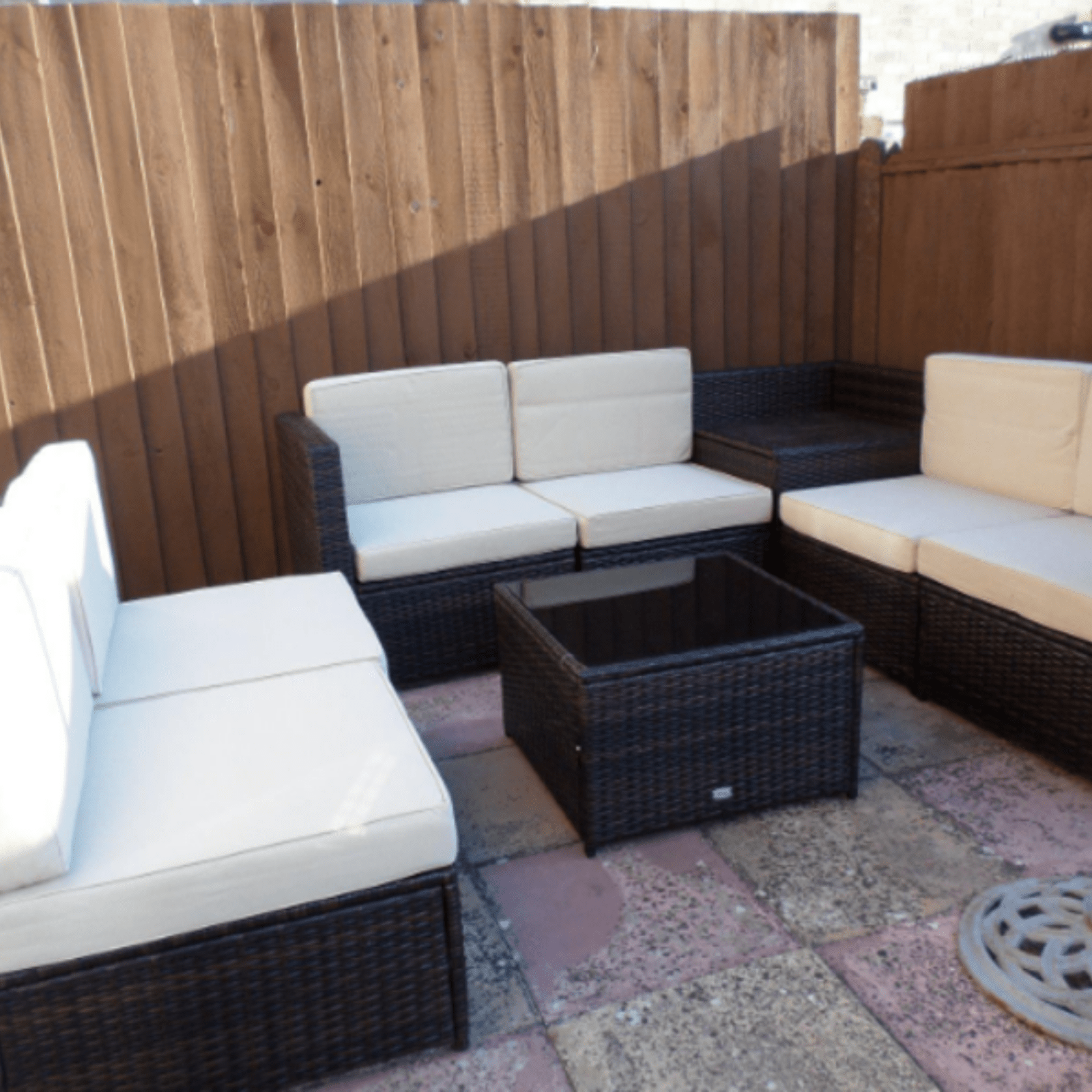 Large 8Pcs Patio Rattan Sofa Set Corner Sofa Garden Furniture Side Table Cushion - Home and Garden Furniture Shop - rustic - furniture