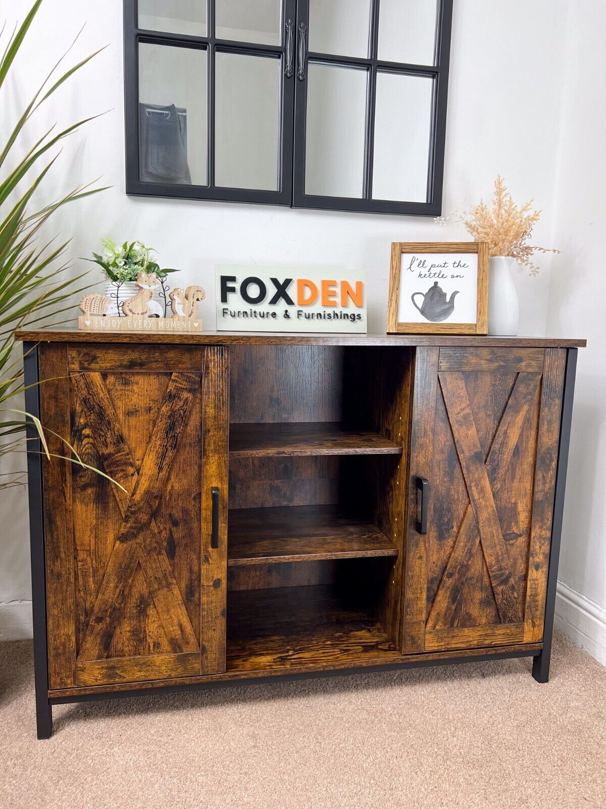 Large Buffet Sideboard Storage Cabinet with Cupboard Shelves Barn Door Kitchen - Home and Garden Furniture Shop - #rustic - furniture#