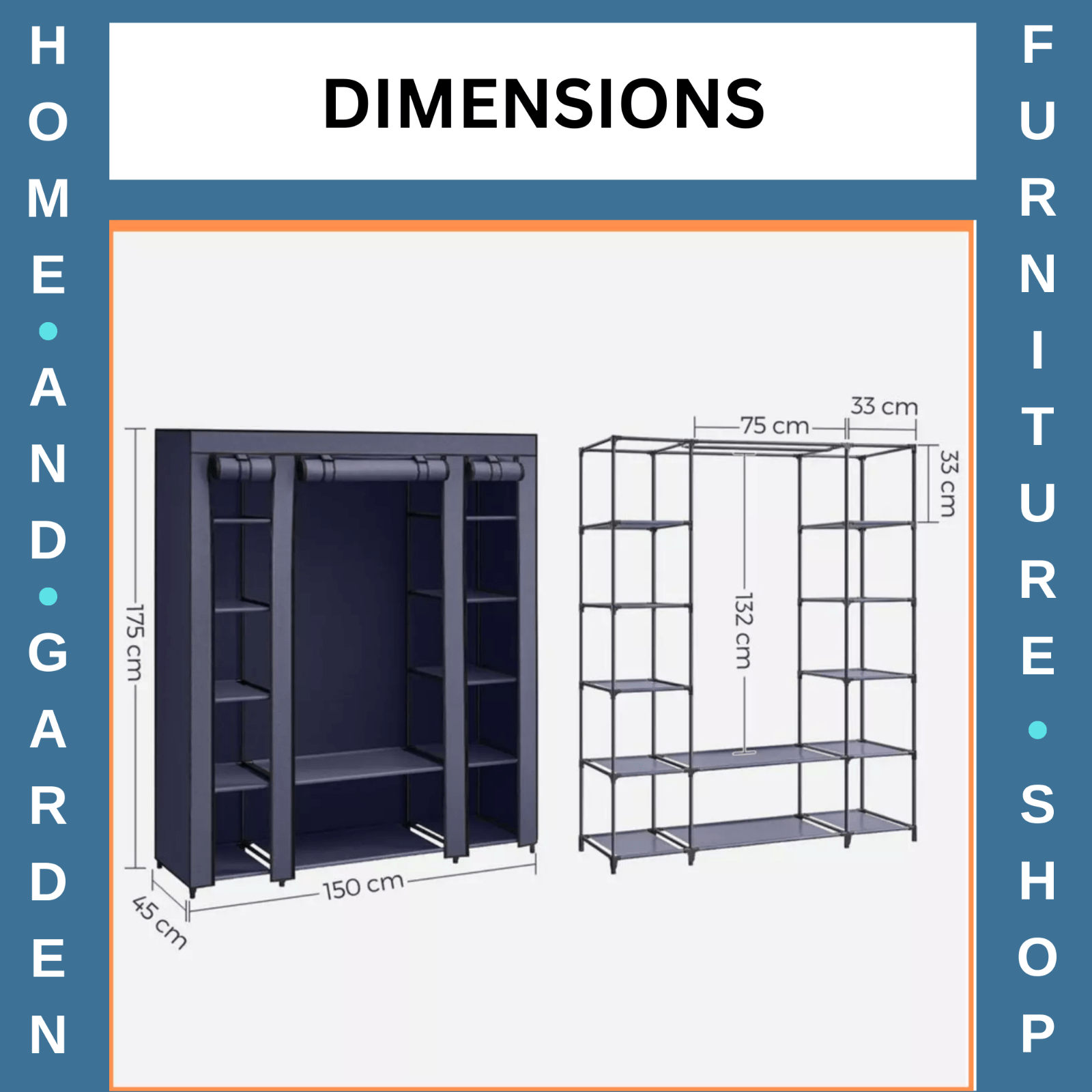 Large Canvas Wardrobe Cupboard Shelves Bedroom Storage Hanging Clothes Rail Rack - Home and Garden Furniture Shop - rustic - furniture