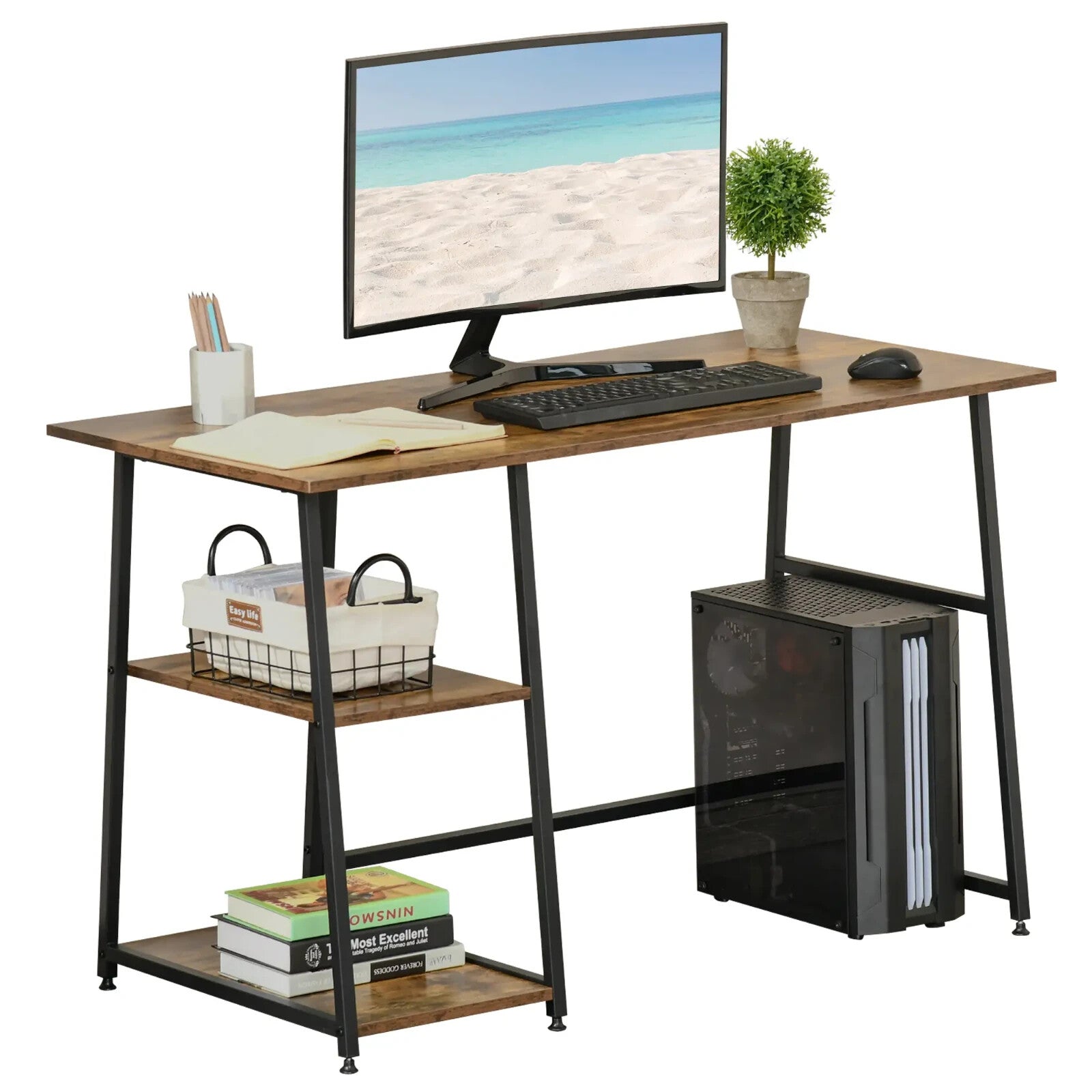 Large Computer Desk Shelves Industrial Wood Work Table Home Office Workstation - Home and Garden Furniture Shop - rustic - furniture