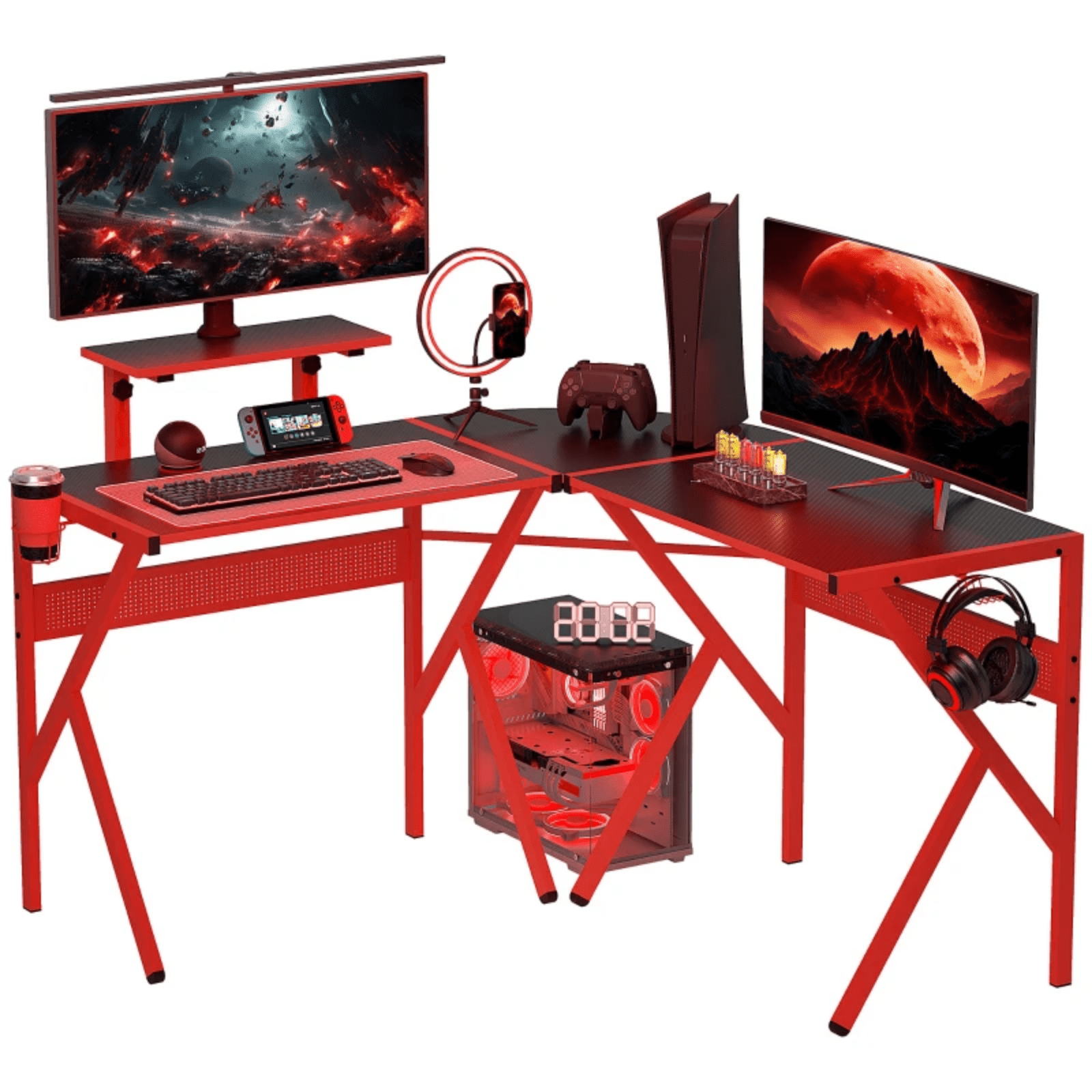 Large Corner Gaming Desk L - Shaped Computer Table Monitor Stand Red Workstation - Home and Garden Furniture Shop - rustic - furniture