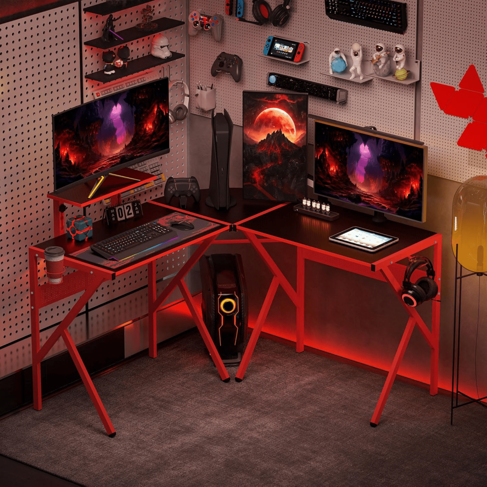 Large Corner Gaming Desk L - Shaped Computer Table Monitor Stand Red Workstation - Home and Garden Furniture Shop - rustic - furniture