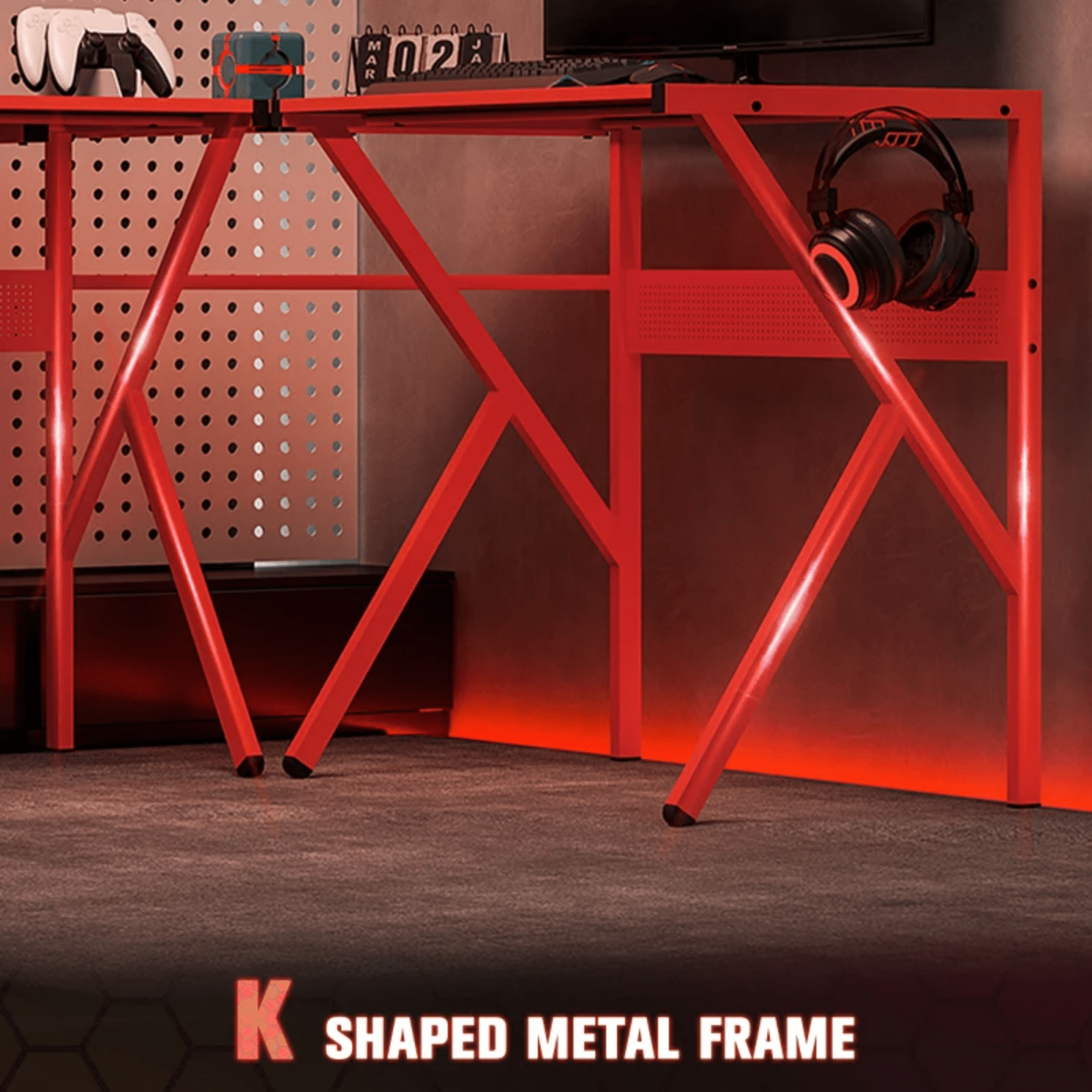 Large Corner Gaming Desk L - Shaped Computer Table Monitor Stand Red Workstation - Home and Garden Furniture Shop - rustic - furniture