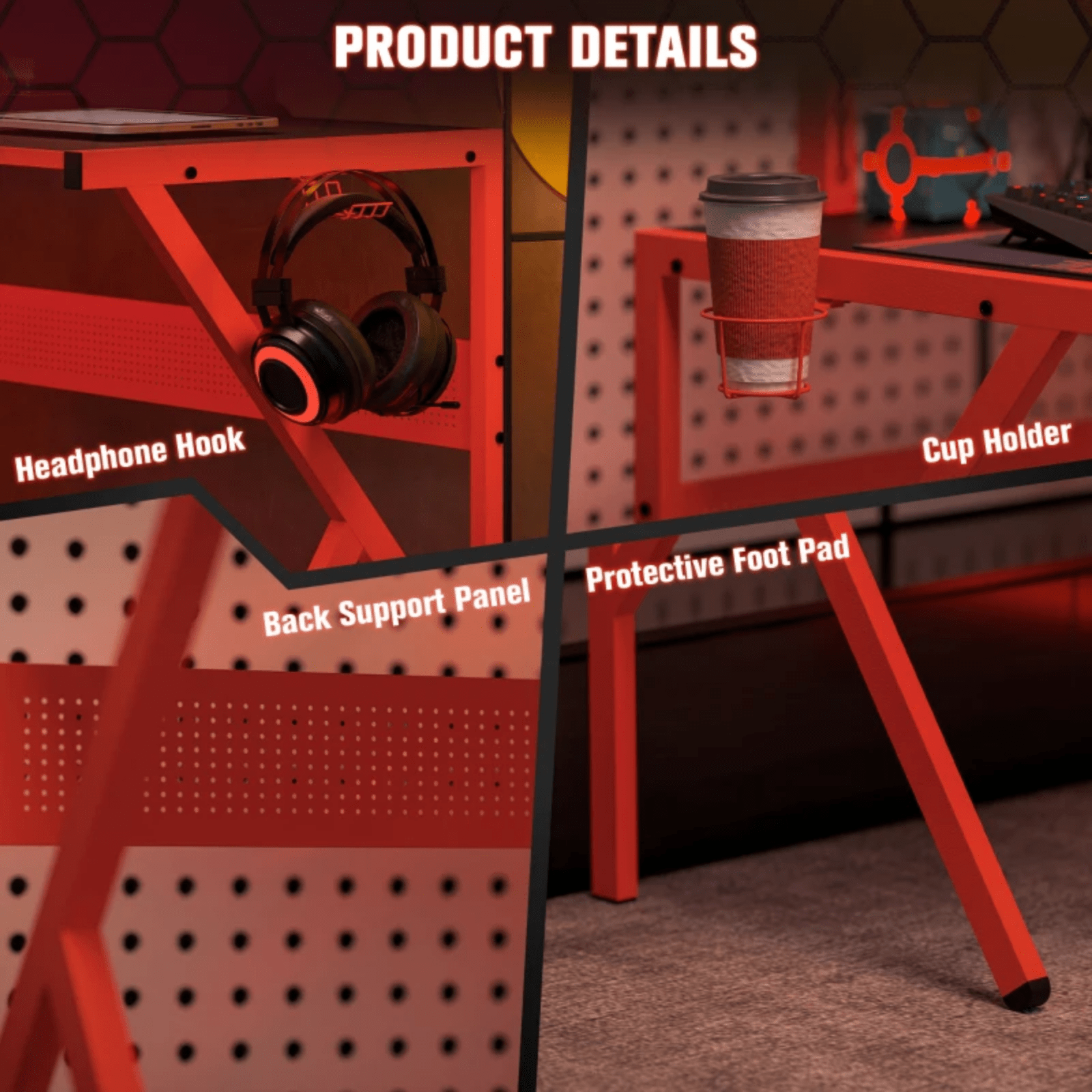 Large Corner Gaming Desk L - Shaped Computer Table Monitor Stand Red Workstation - Home and Garden Furniture Shop - rustic - furniture