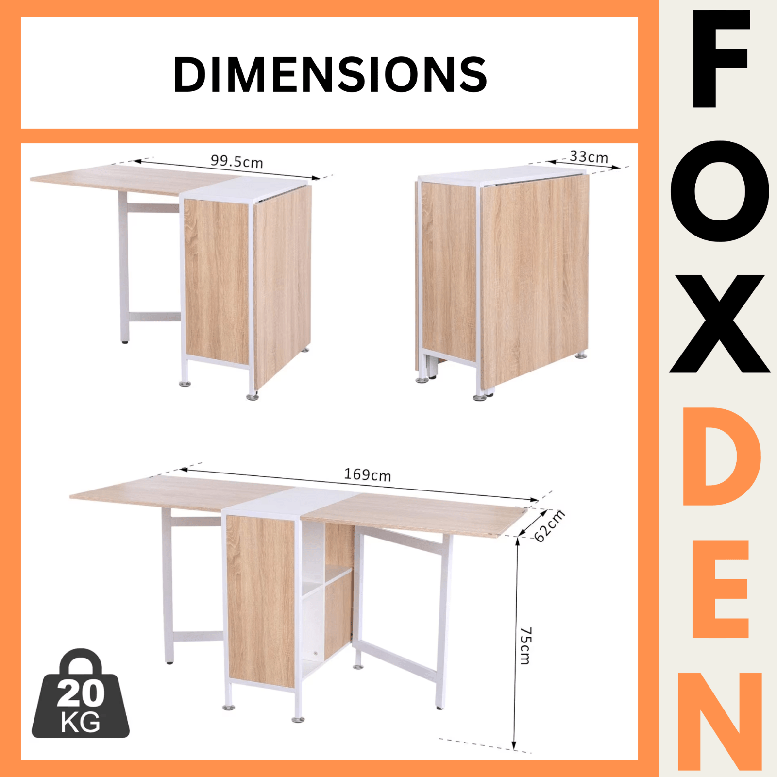 Large Drop Leaf Dining Table Folding Desk Space Saving Kitchen Storage Breakfast - Home and Garden Furniture Shop - rustic - furniture