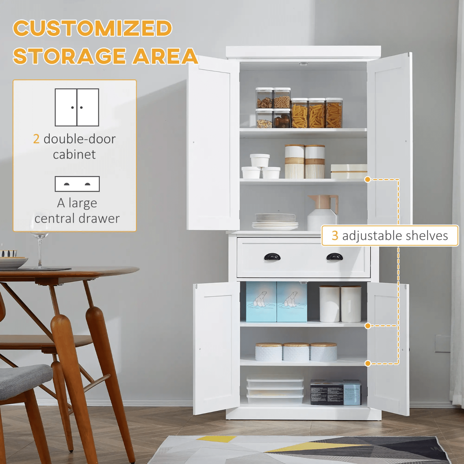 Large Freestanding Kitchen Pantry Cupboard Larder Storage Cabinet White Drawers - Home and Garden Furniture Shop - #rustic - furniture#