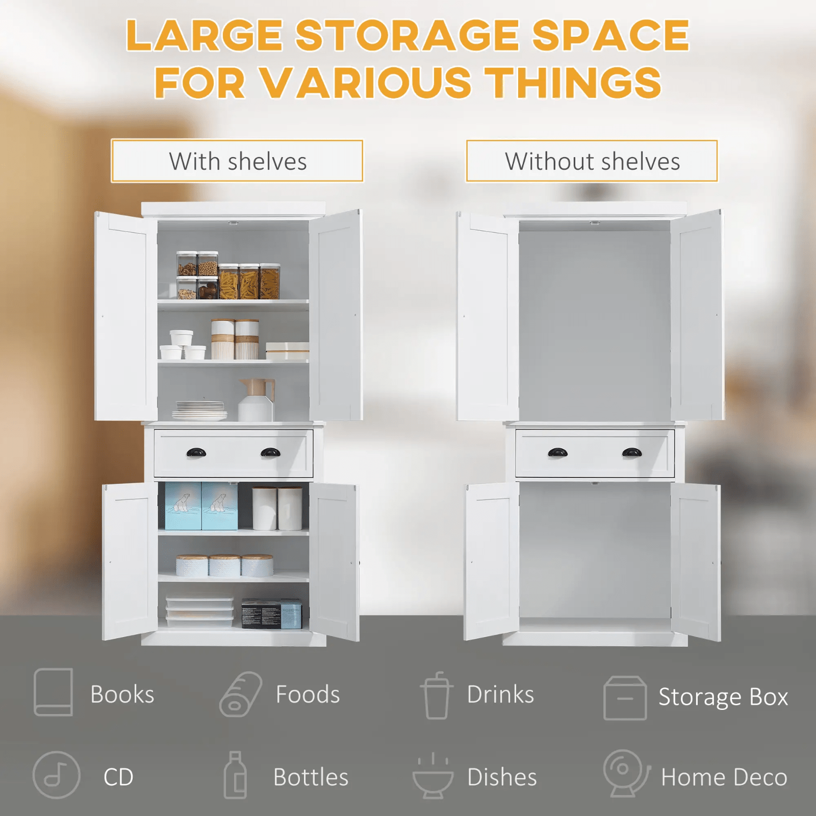 Large Freestanding Kitchen Pantry Cupboard Larder Storage Cabinet White Drawers - Home and Garden Furniture Shop - rustic - furniture