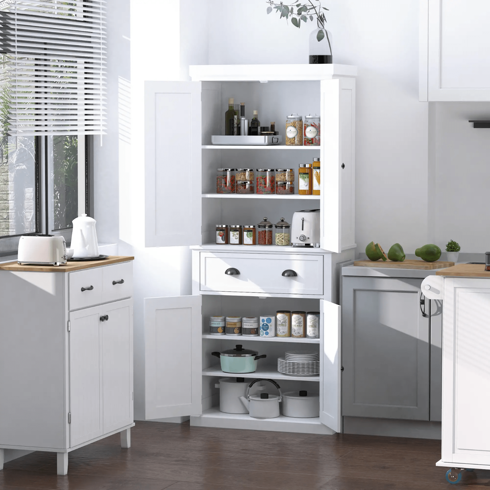 Large Freestanding Kitchen Pantry Cupboard Larder Storage Cabinet White Drawers - Home and Garden Furniture Shop - #rustic - furniture#