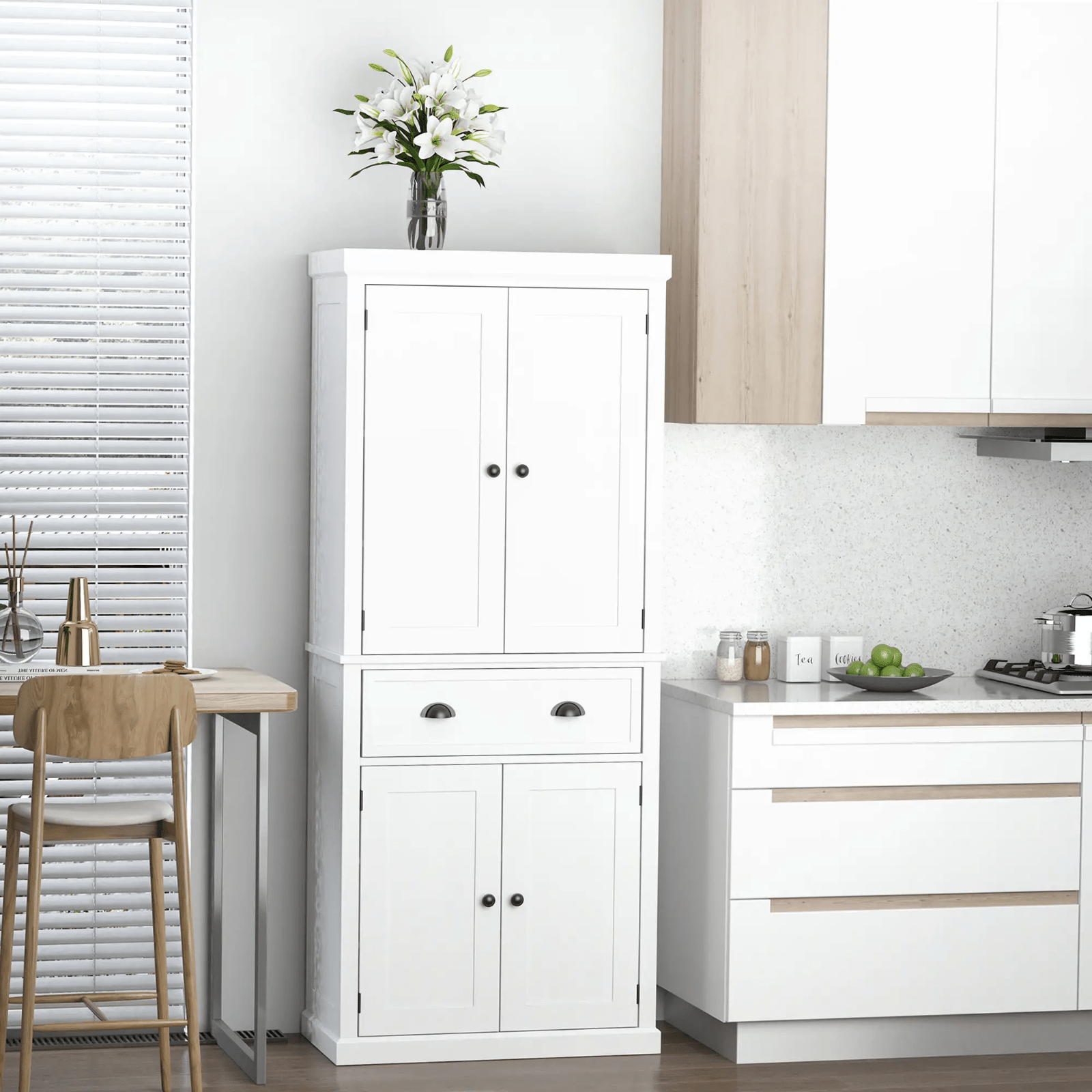 Large Freestanding Kitchen Pantry Cupboard Larder Storage Cabinet White Drawers - Home and Garden Furniture Shop - #rustic - furniture#