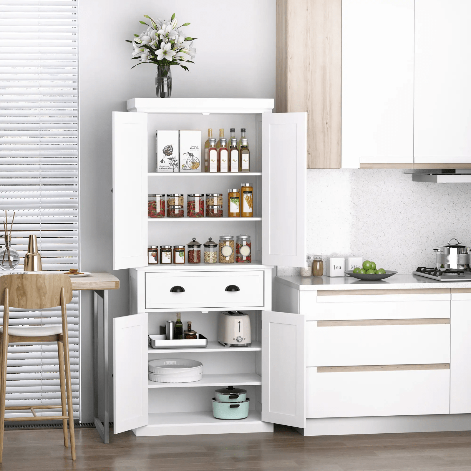 Large Freestanding Kitchen Pantry Cupboard Larder Storage Cabinet White Drawers - Home and Garden Furniture Shop - #rustic - furniture#