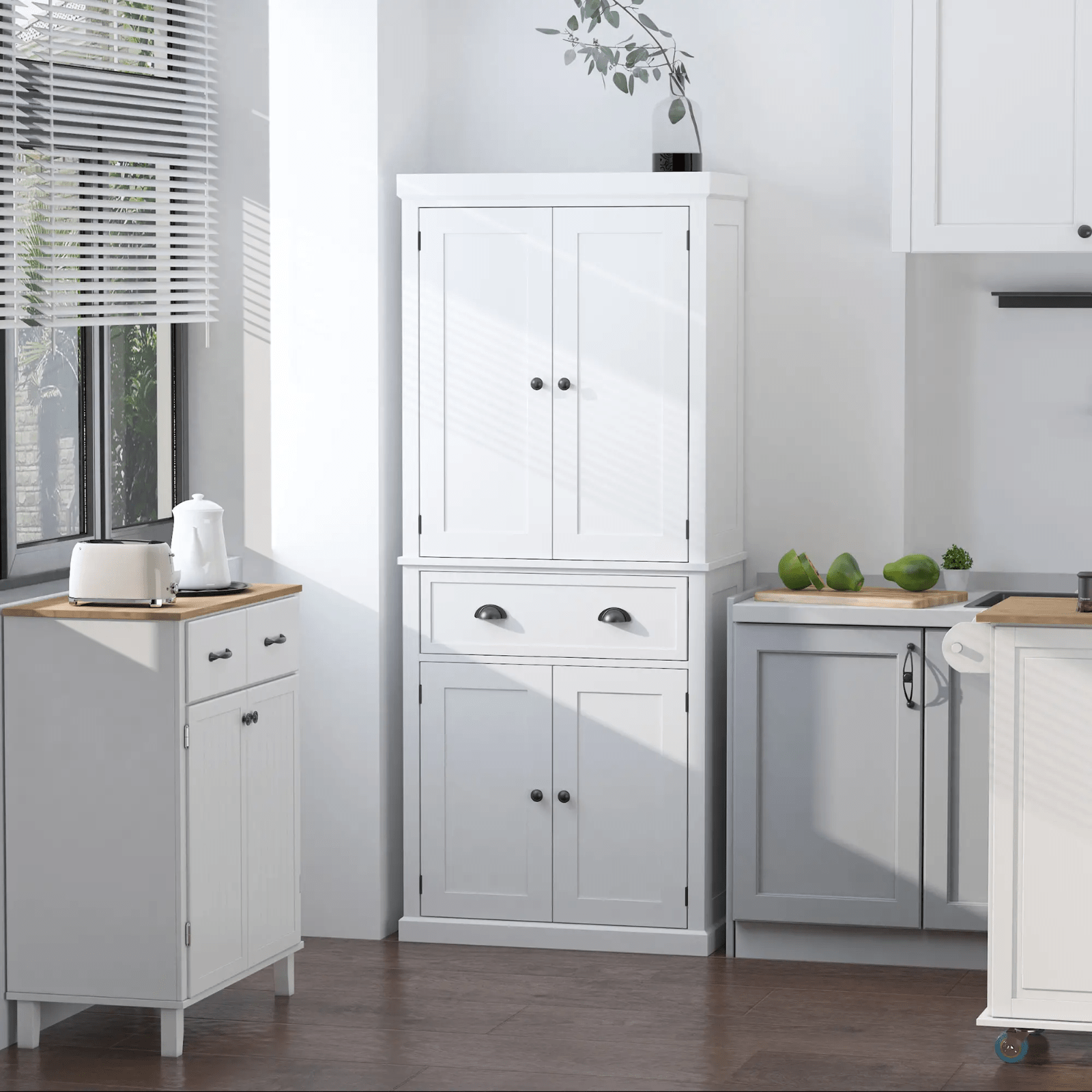Large Freestanding Kitchen Pantry Cupboard Larder Storage Cabinet White Drawers - Home and Garden Furniture Shop - rustic - furniture