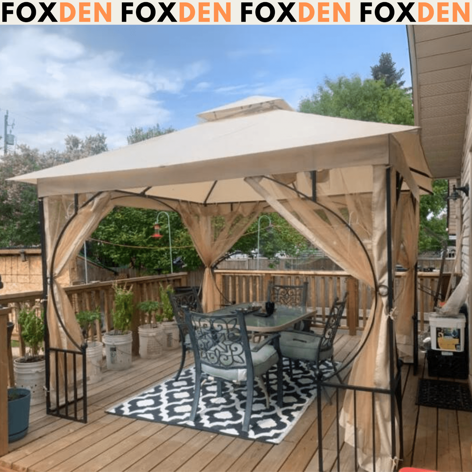 Large Garden Gazebo Sides 3x3m Patio Party Tent Sun Shade Marquee Canopy Beige - Home and Garden Furniture Shop - #rustic - furniture#