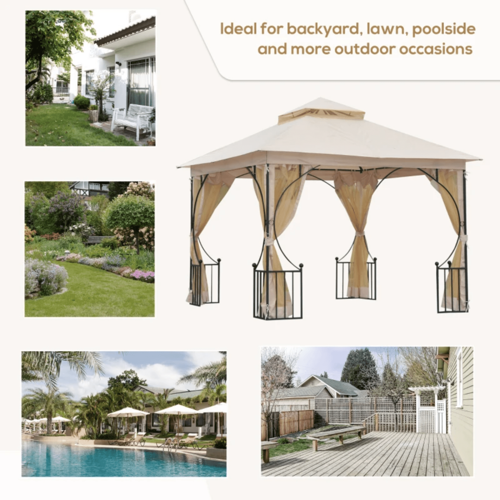 Large Garden Gazebo Sides 3x3m Patio Party Tent Sun Shade Marquee Canopy Beige - Home and Garden Furniture Shop - #rustic - furniture#