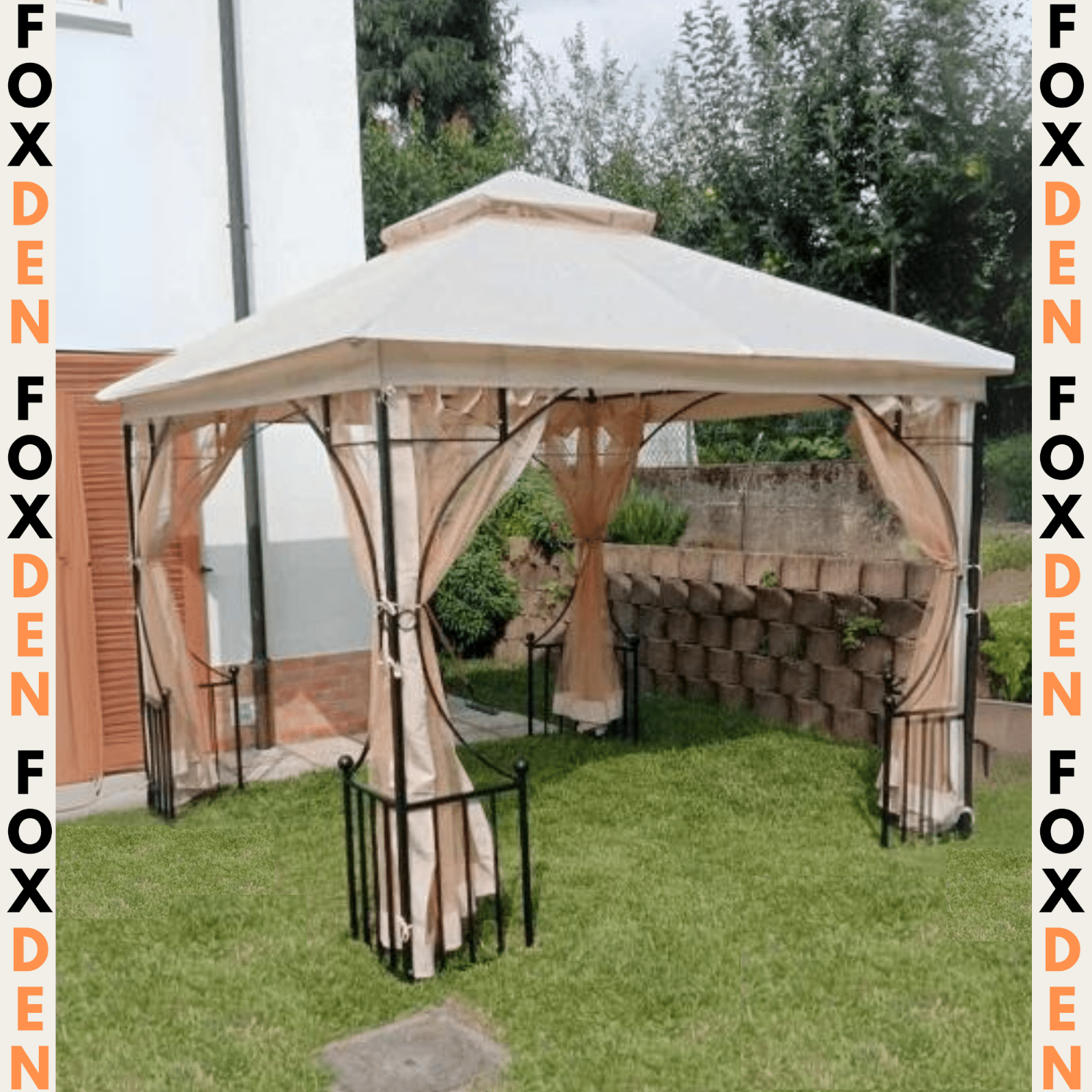 Large Garden Gazebo Sides 3x3m Patio Party Tent Sun Shade Marquee Canopy Beige - Home and Garden Furniture Shop - #rustic - furniture#