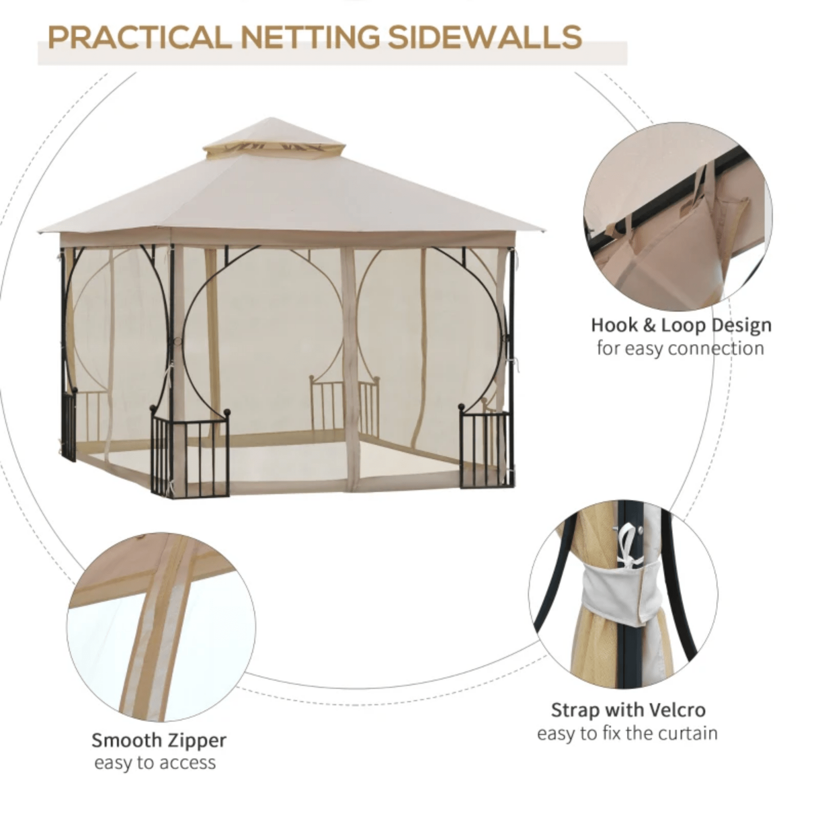 Large Garden Gazebo Sides 3x3m Patio Party Tent Sun Shade Marquee Canopy Beige - Home and Garden Furniture Shop - #rustic - furniture#