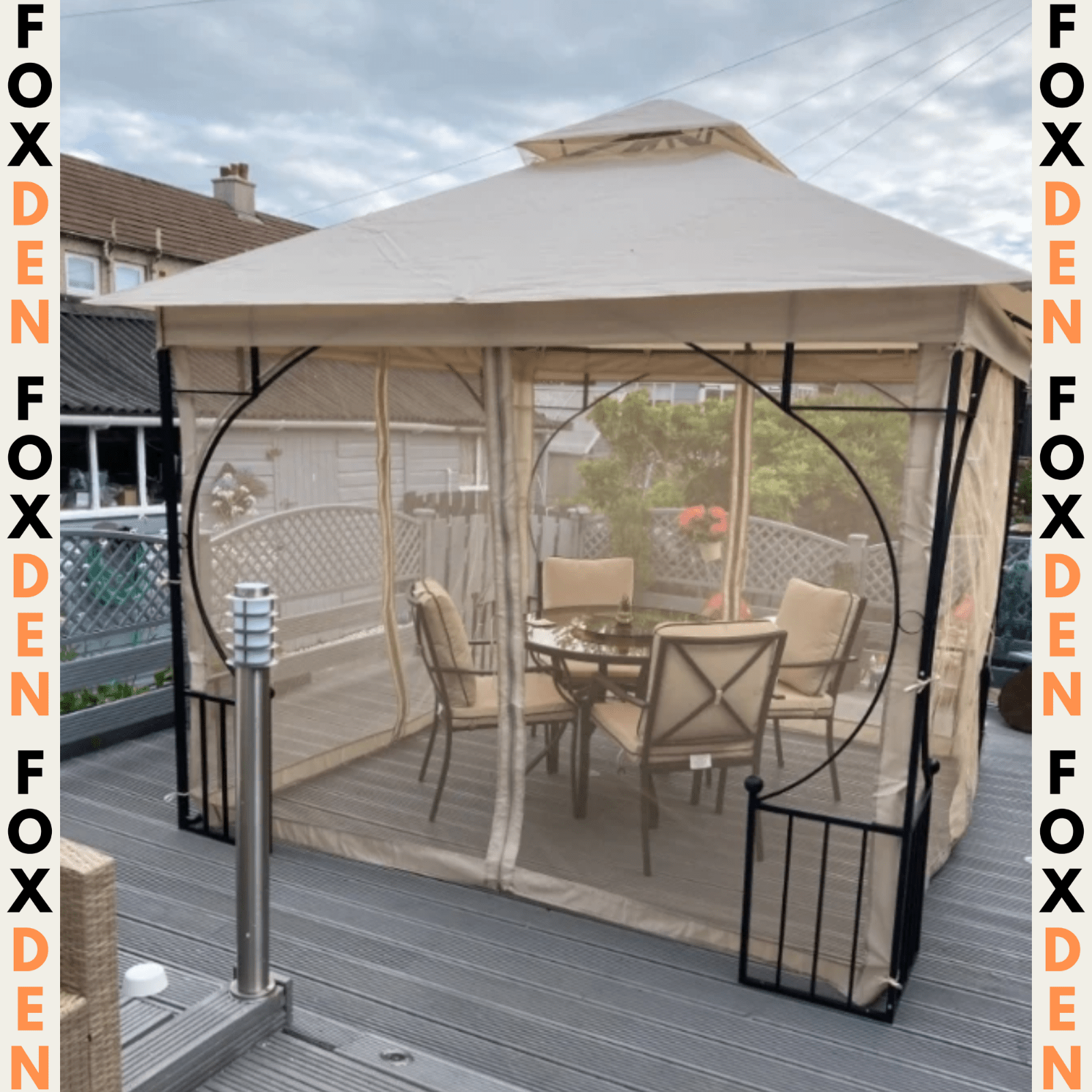 Large Garden Gazebo Sides 3x3m Patio Party Tent Sun Shade Marquee Canopy Beige - Home and Garden Furniture Shop - #rustic - furniture#