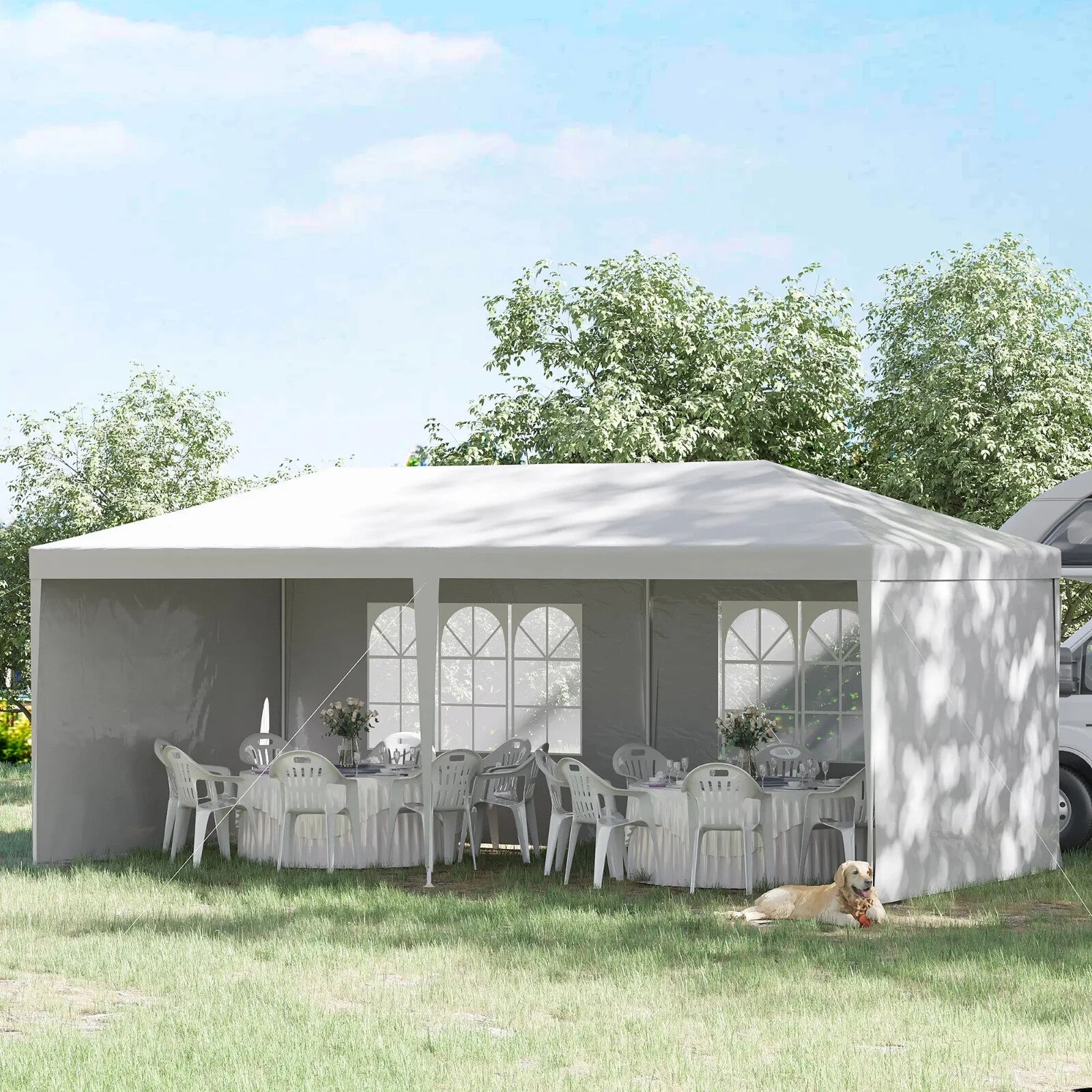 Large Garden Gazebo Wedding Marquee Party Tent 6 x 3m Canopy Canopy Patio White - Home and Garden Furniture Shop - rustic - furniture