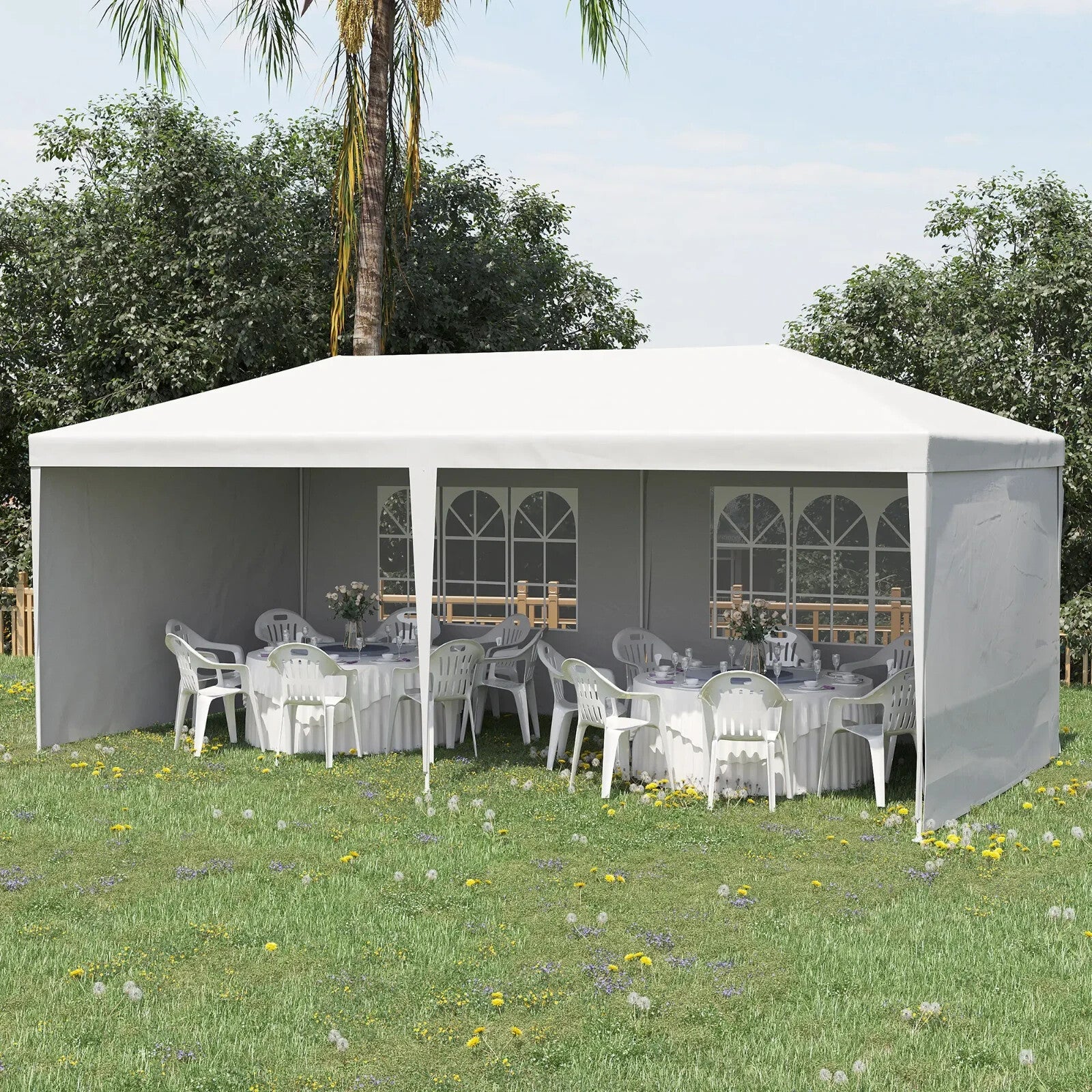 Large Garden Gazebo Wedding Marquee Party Tent 6 x 3m Canopy Canopy Patio White - Home and Garden Furniture Shop - rustic - furniture