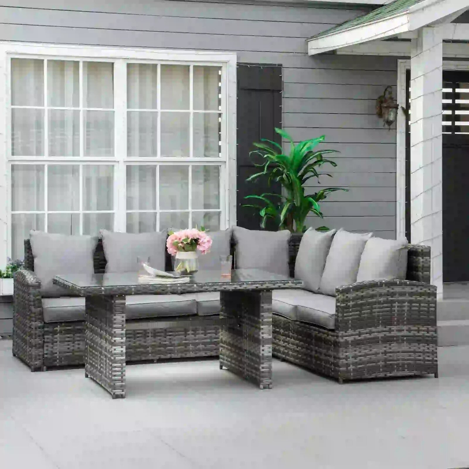 Large Garden Rattan Dining Set Corner Sofa Outdoor Furniture Table with Cushions - Home and Garden Furniture Shop - rustic - furniture