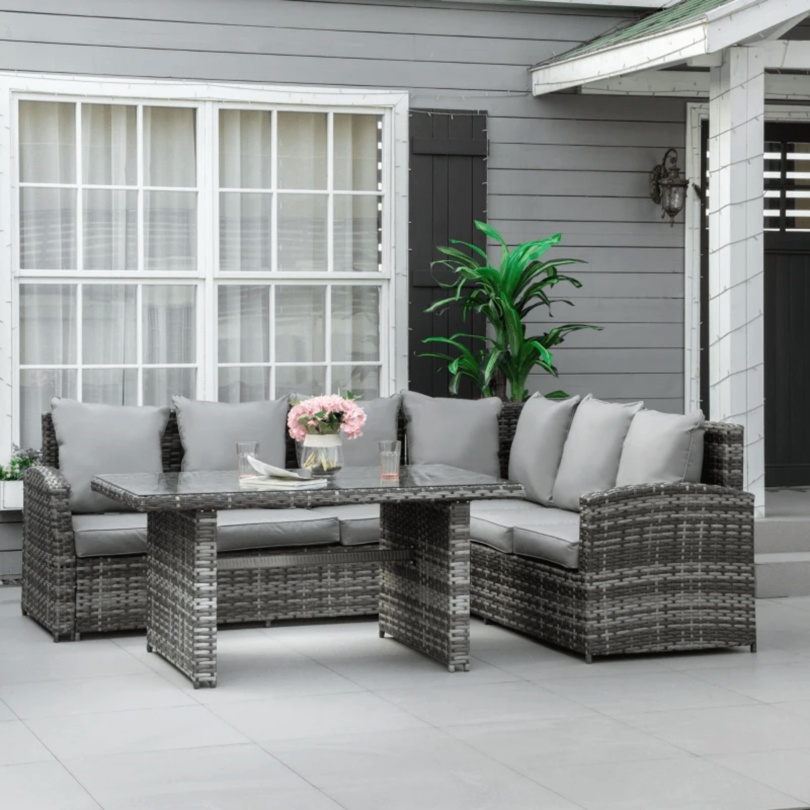 Large Garden Rattan Dining Set Corner Sofa Outdoor Furniture Table with Cushions - Home and Garden Furniture Shop - #rustic - furniture#