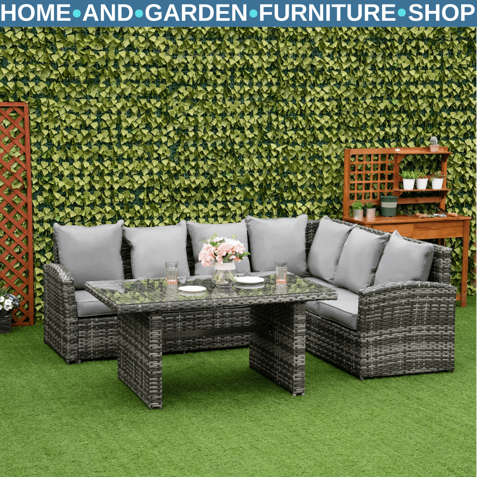 Large Garden Rattan Dining Set Corner Sofa Outdoor Furniture Table with Cushions - Home and Garden Furniture Shop - rustic - furniture