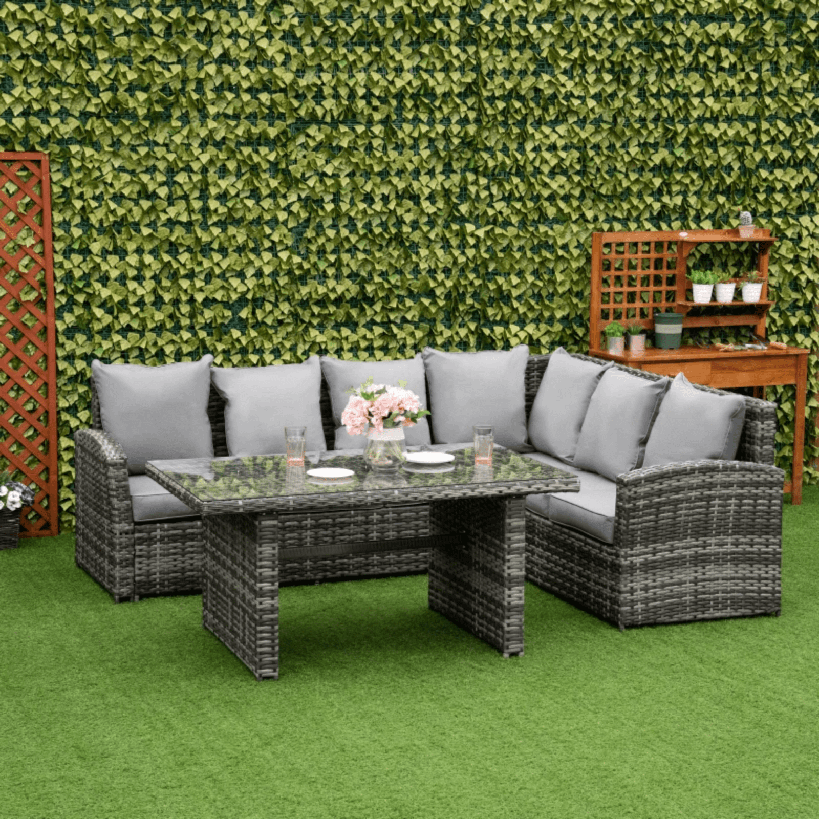 Large Garden Rattan Dining Set Corner Sofa Outdoor Furniture Table with Cushions - Home and Garden Furniture Shop - #rustic - furniture#