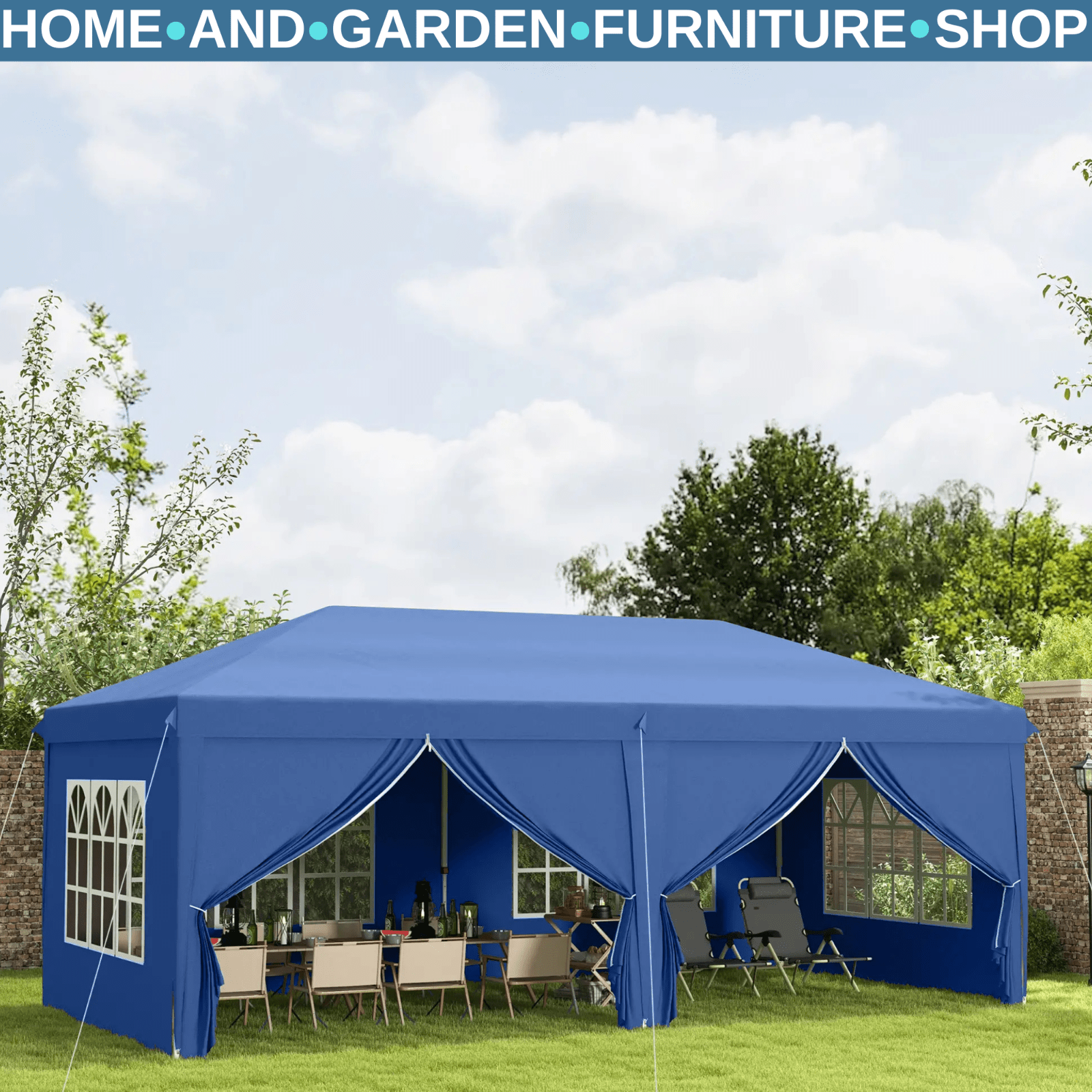 Large Gazebo 6m x 3m Garden Heavy Duty Pop Up Marquee Party Tent Wedding Canopy - Home and Garden Furniture Shop - rustic - furniture