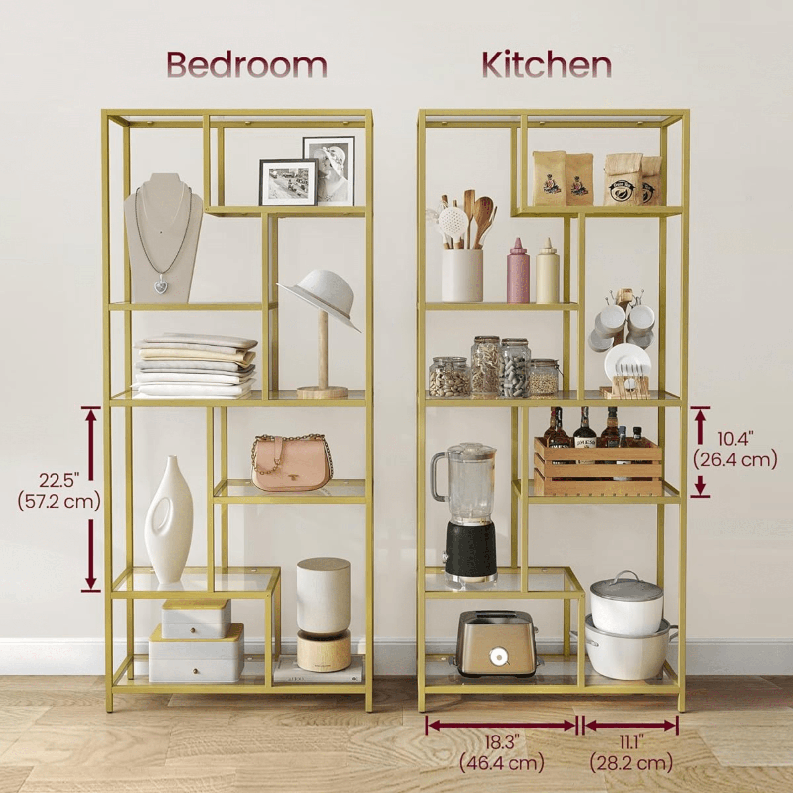 Large Gold Beauty Room Shelving Unit Metal Glass Display Cabinet Salon Studio - Home and Garden Furniture Shop - rustic - furniture