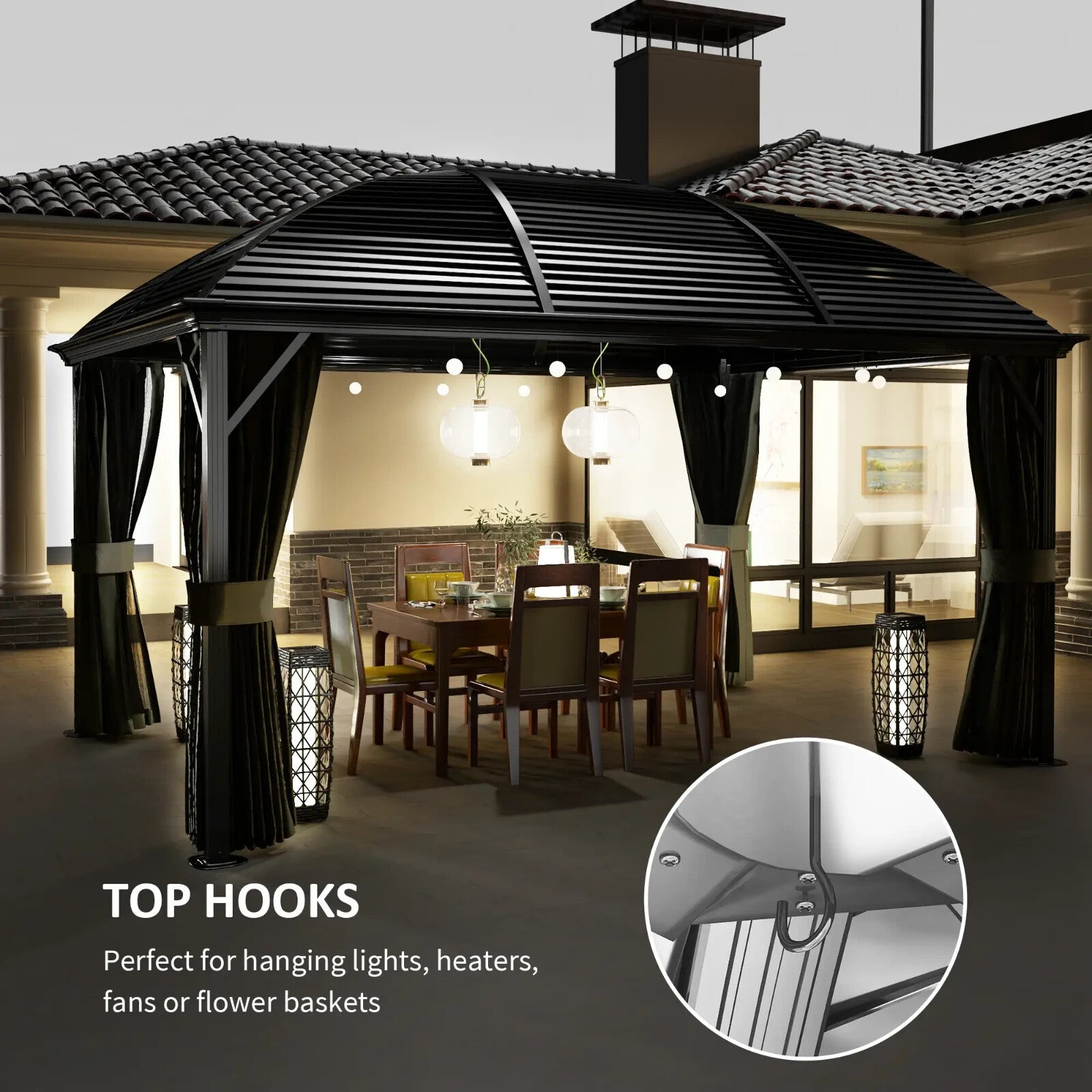 Large Hardtop Gazebo with Curtains Steel Roof Heavy Duty Garden Pavilion 3 x 4m - Home and Garden Furniture Shop - rustic - furniture
