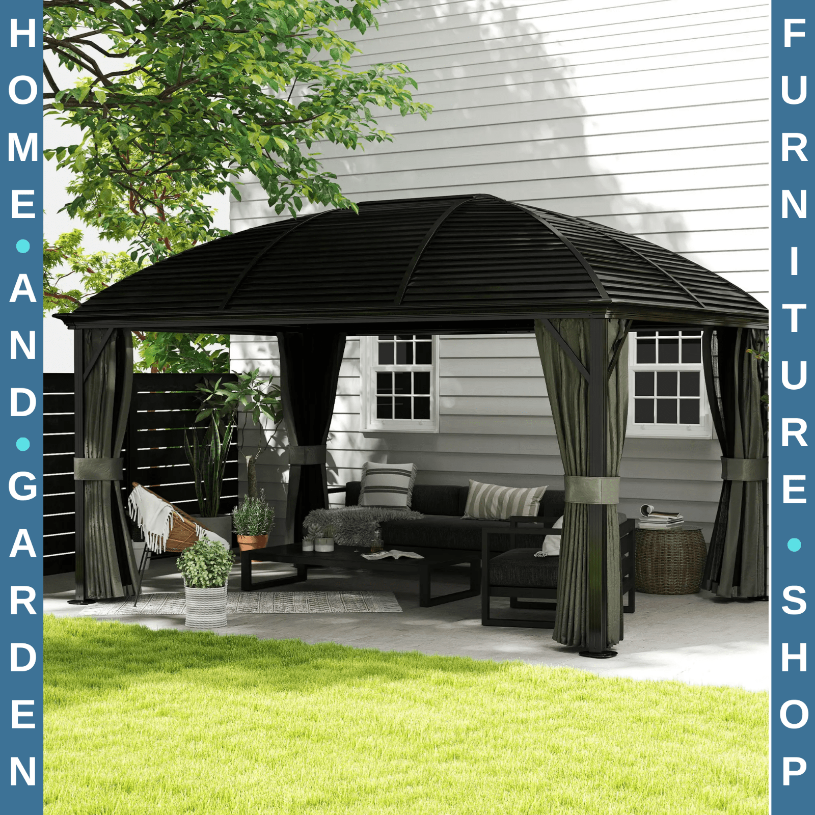 Large Hardtop Gazebo with Curtains Steel Roof Heavy Duty Garden Pavilion 3 x 4m - Home and Garden Furniture Shop - rustic - furniture