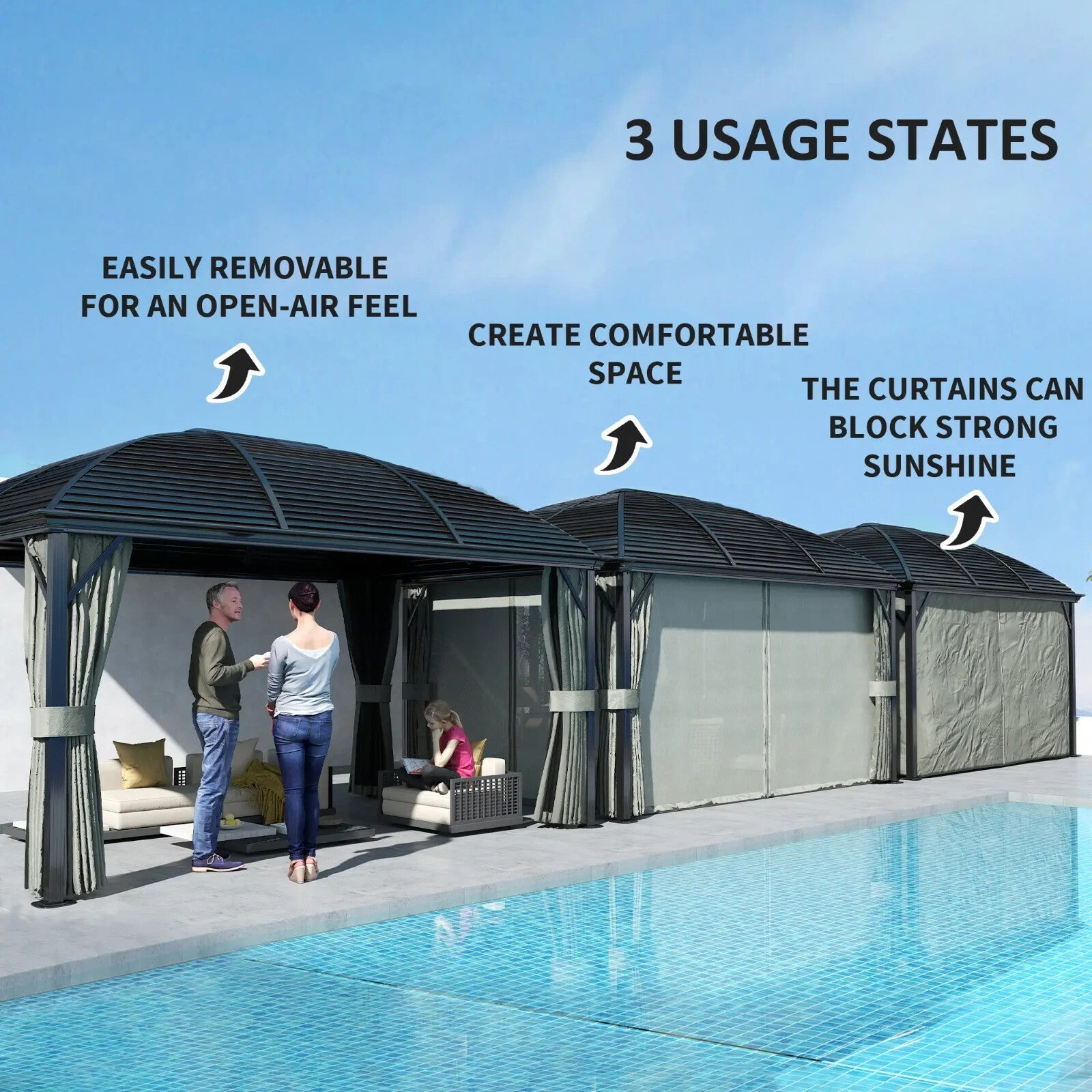 Large Hardtop Gazebo with Curtains Steel Roof Heavy Duty Garden Pavilion 3 x 4m - Home and Garden Furniture Shop - rustic - furniture
