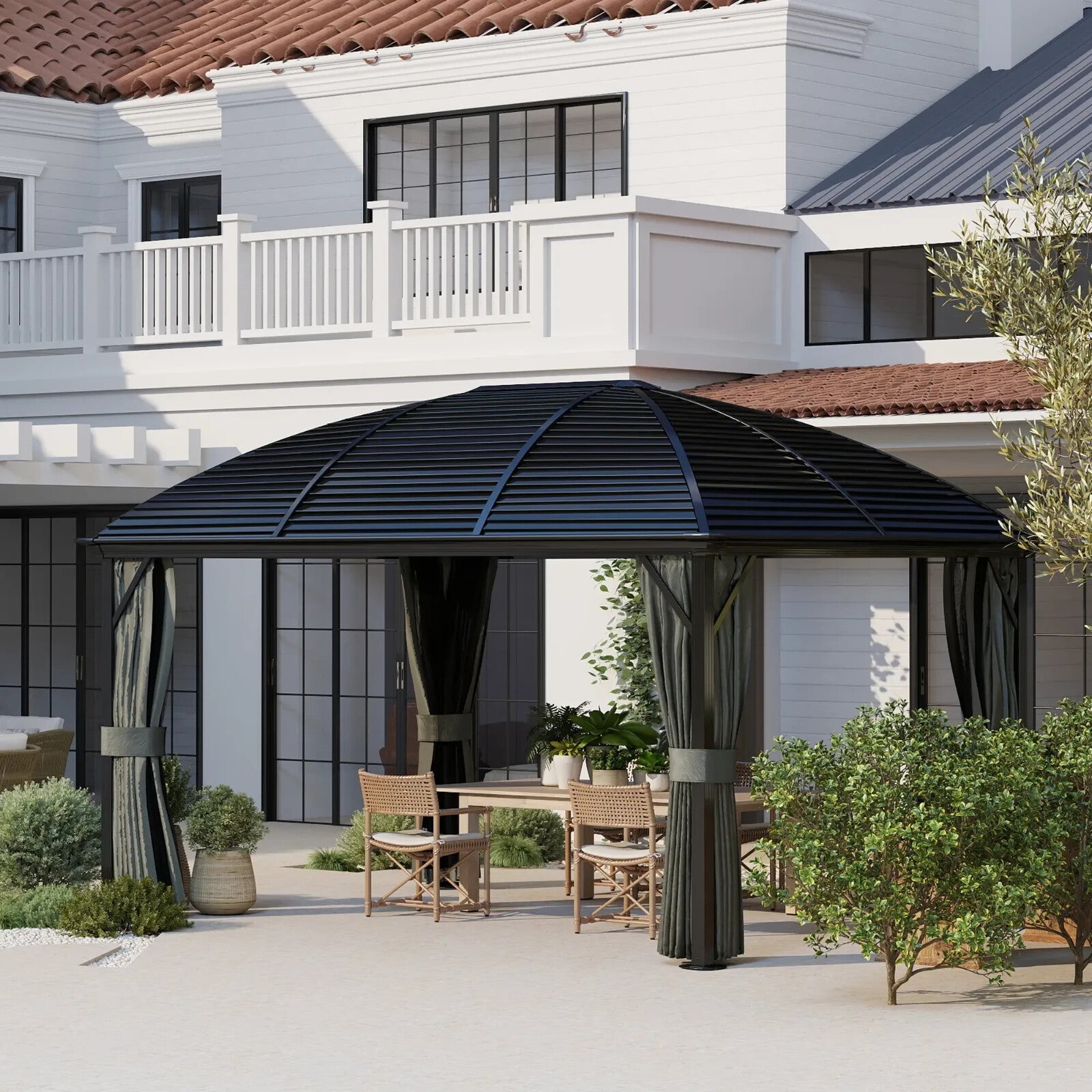 Large Hardtop Gazebo with Curtains Steel Roof Heavy Duty Garden Pavilion 3 x 4m - Home and Garden Furniture Shop - rustic - furniture