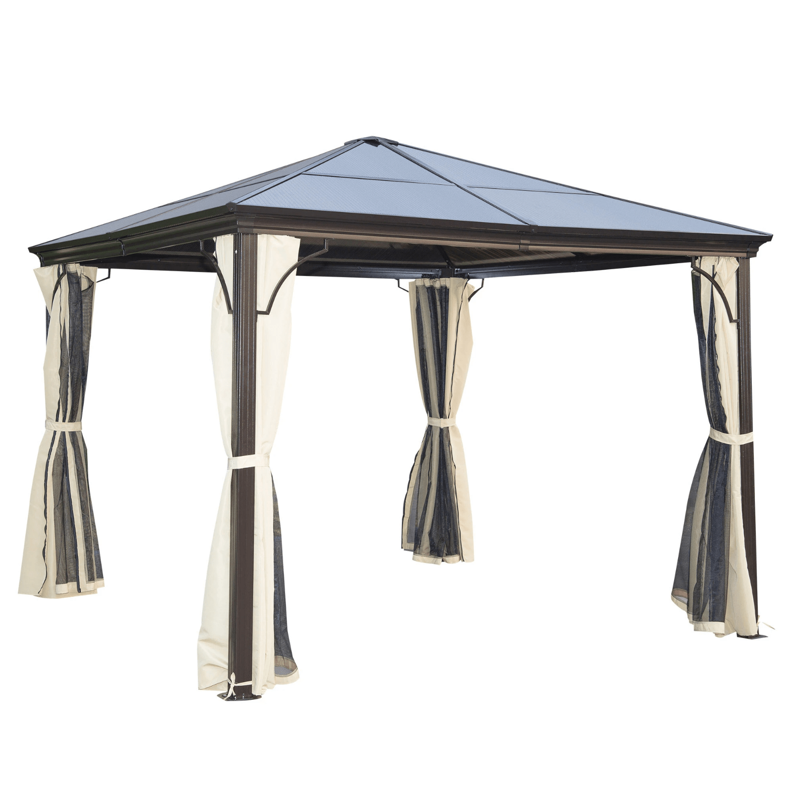 Large Hardtop Gazebo with Sides Curtains Garden Cover Metal Frame Patio Shelter - Home and Garden Furniture Shop - rustic - furniture