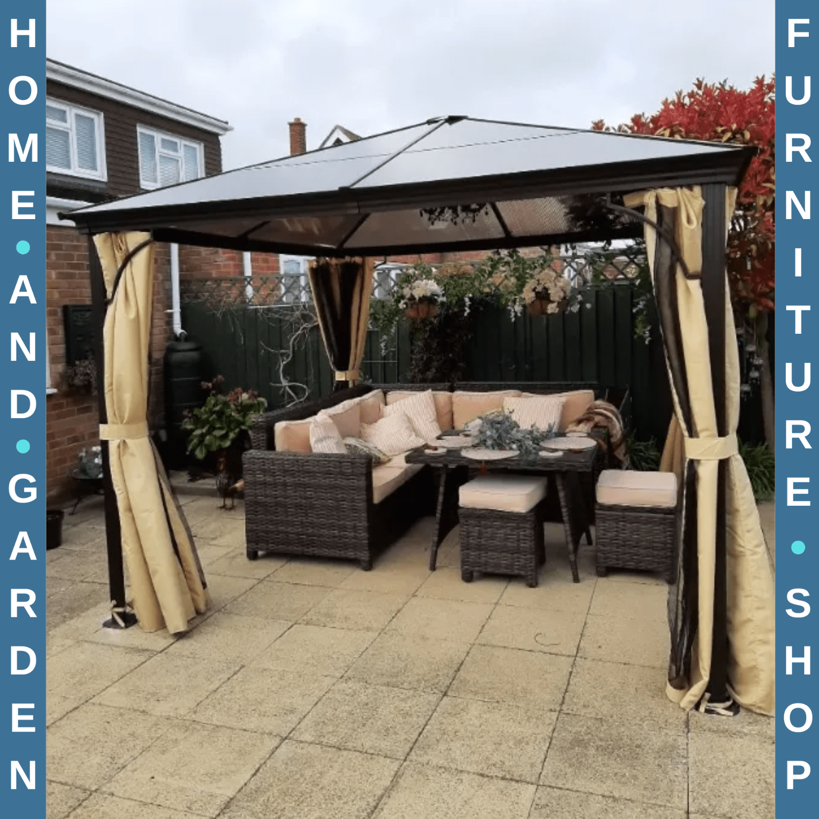 Large Hardtop Gazebo with Sides Curtains Garden Cover Metal Frame Patio Shelter - Home and Garden Furniture Shop - rustic - furniture