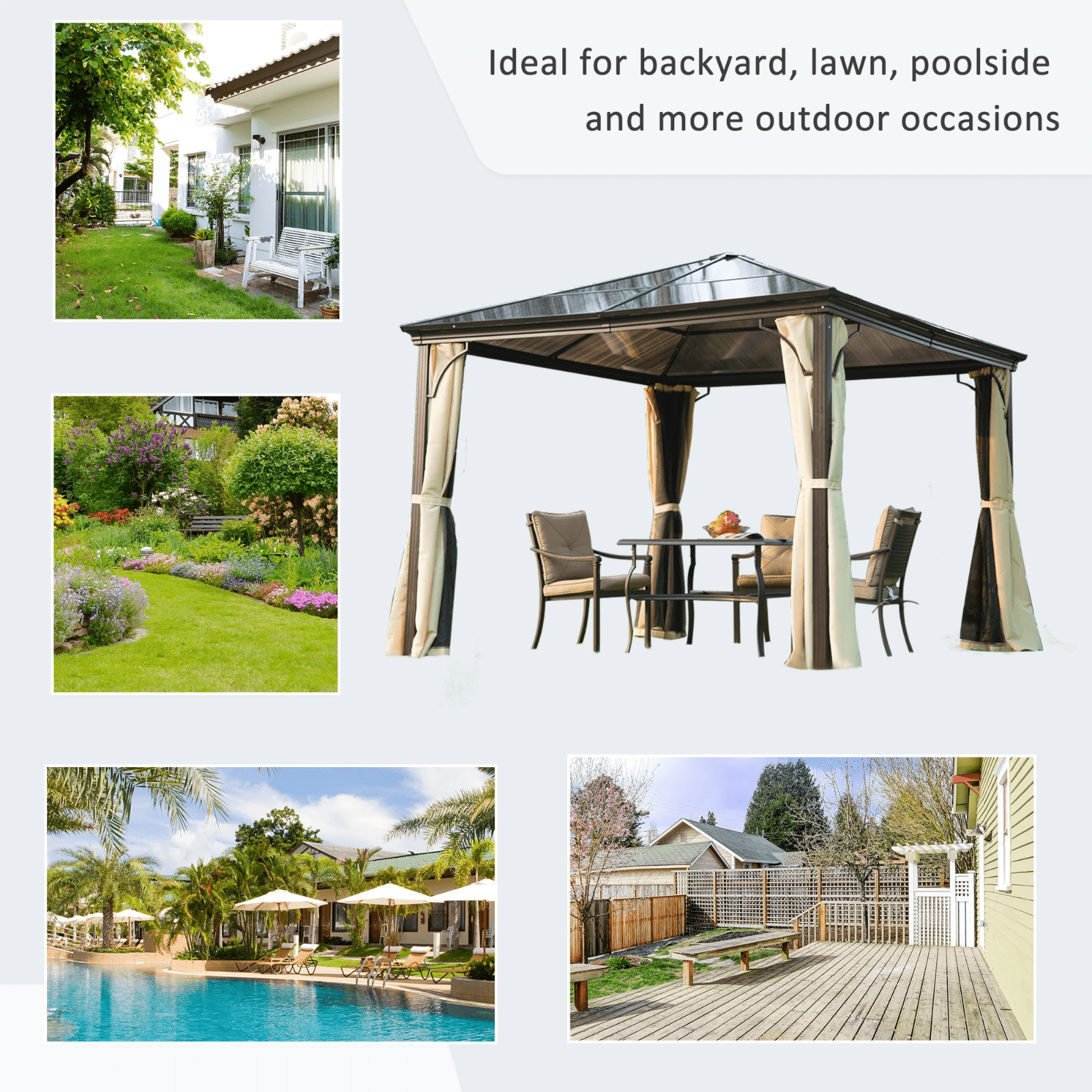 Large Hardtop Gazebo with Sides Curtains Garden Cover Metal Frame Patio Shelter - Home and Garden Furniture Shop - rustic - furniture
