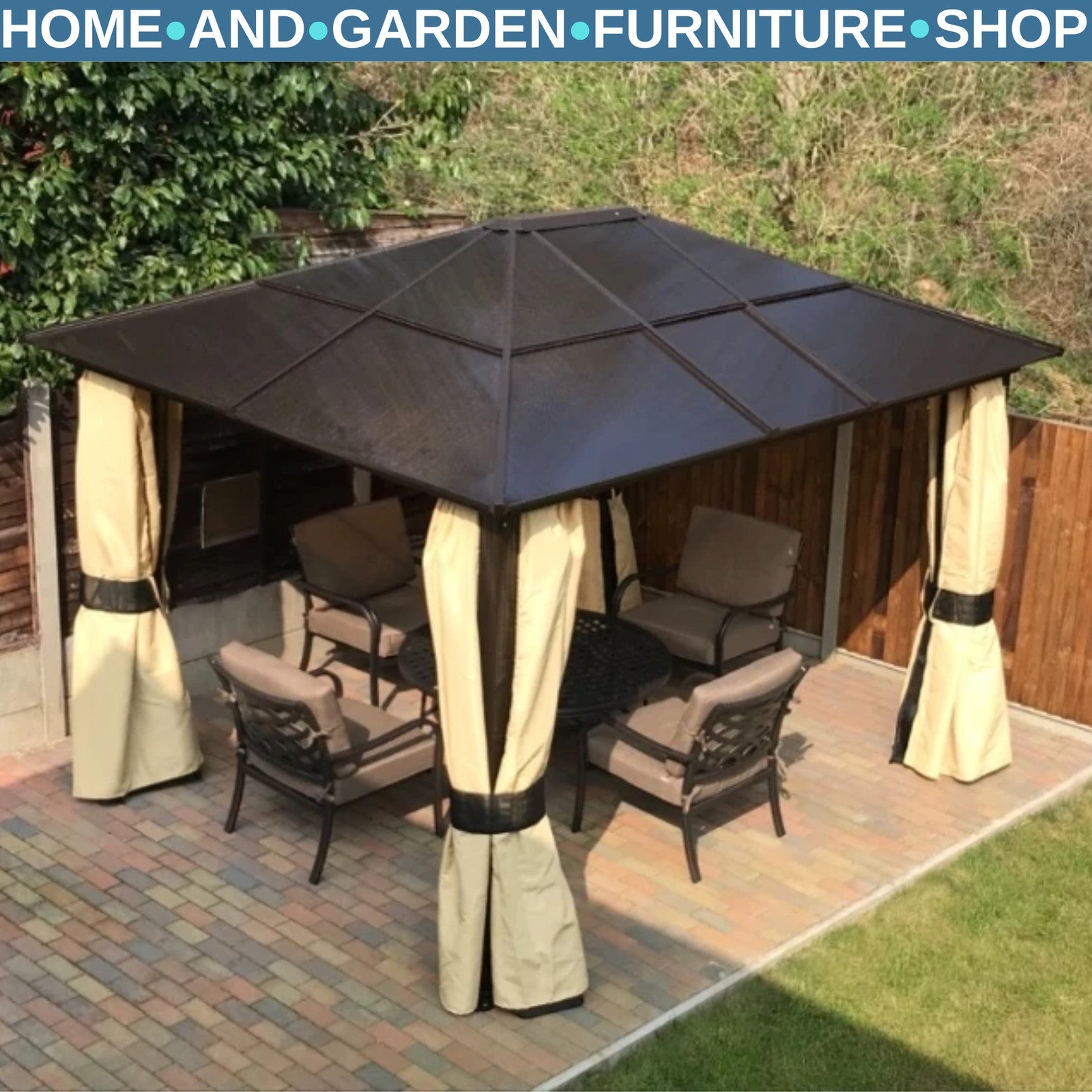 Large Hardtop Gazebo with Sides Polycarbonate Roof Metal Frame Hot Tub Shelter - Home and Garden Furniture Shop - rustic - furniture