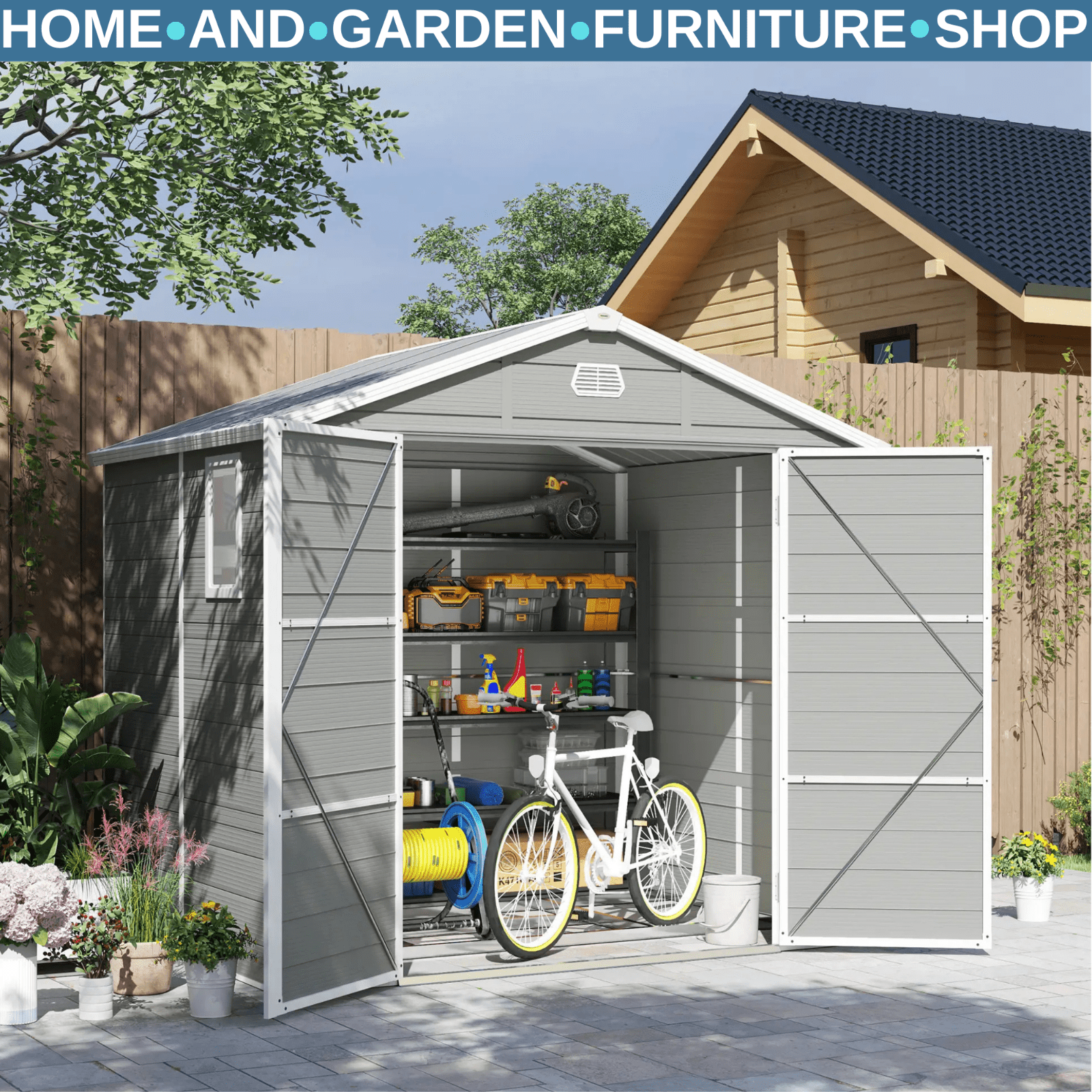 Large Heavy Duty 8 x 6ft Garden Shed Storage w/ Foundation Kit Vents Double Door - Home and Garden Furniture Shop - rustic - furniture