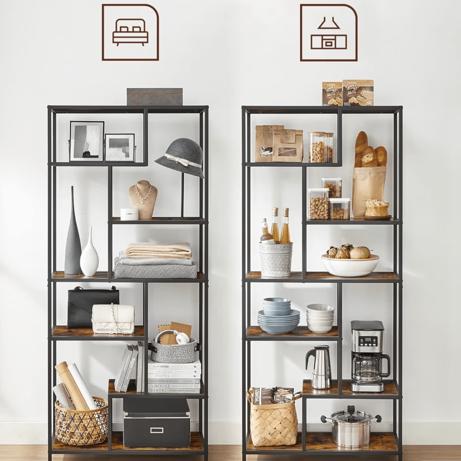 Large Heavy Duty Bookcase Storage Rack Rustic Industrial Bookshelf Metal Frame - Home and Garden Furniture Shop - rustic - furniture