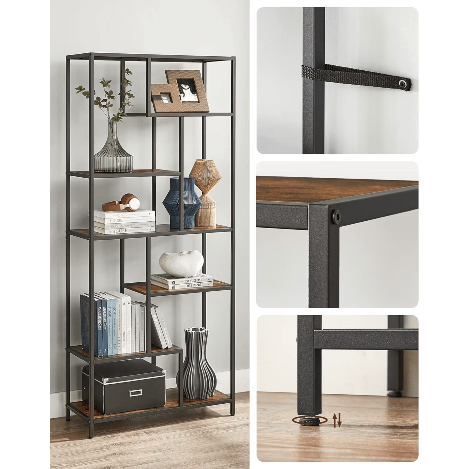 Large Heavy Duty Bookcase Storage Rack Rustic Industrial Bookshelf Metal Frame - Home and Garden Furniture Shop - rustic - furniture