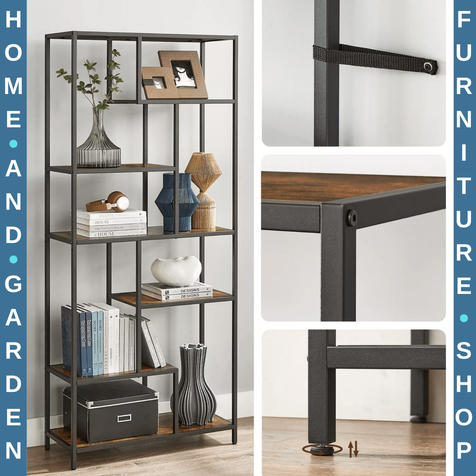 Large Heavy Duty Bookcase Storage Rack Rustic Industrial Bookshelf Metal Frame - Home and Garden Furniture Shop - rustic - furniture