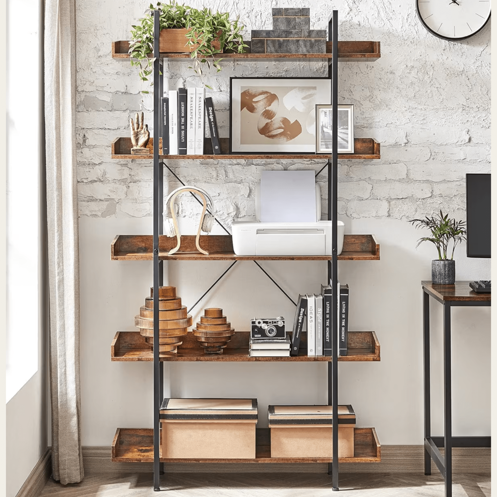 Large Heavy Duty Bookcase Storage Rack Rustic Industrial Bookshelf Steel Frame - Home and Garden Furniture Shop - #rustic - furniture#