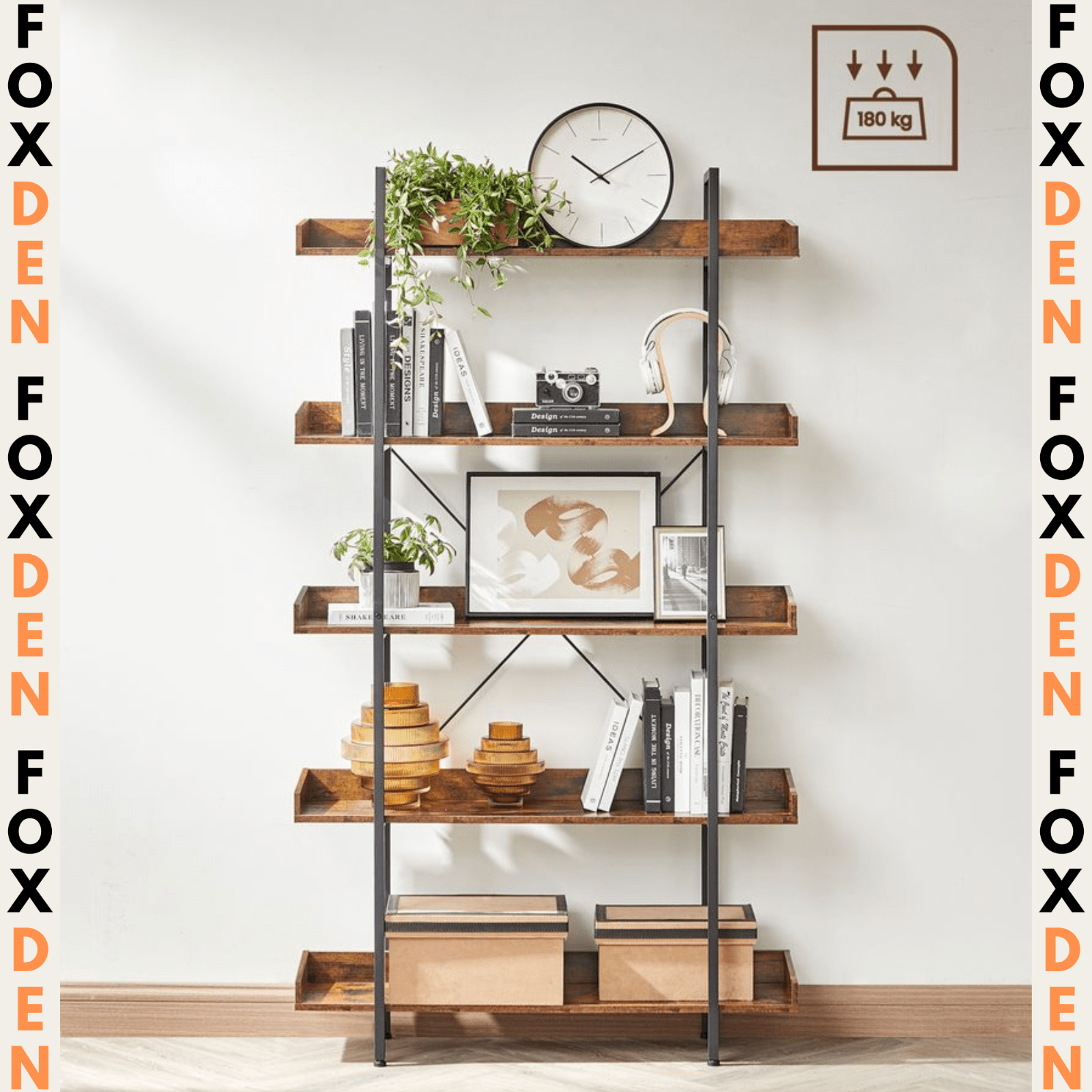 Large Heavy Duty Bookcase Storage Rack Rustic Industrial Bookshelf Steel Frame - Home and Garden Furniture Shop - #rustic - furniture#