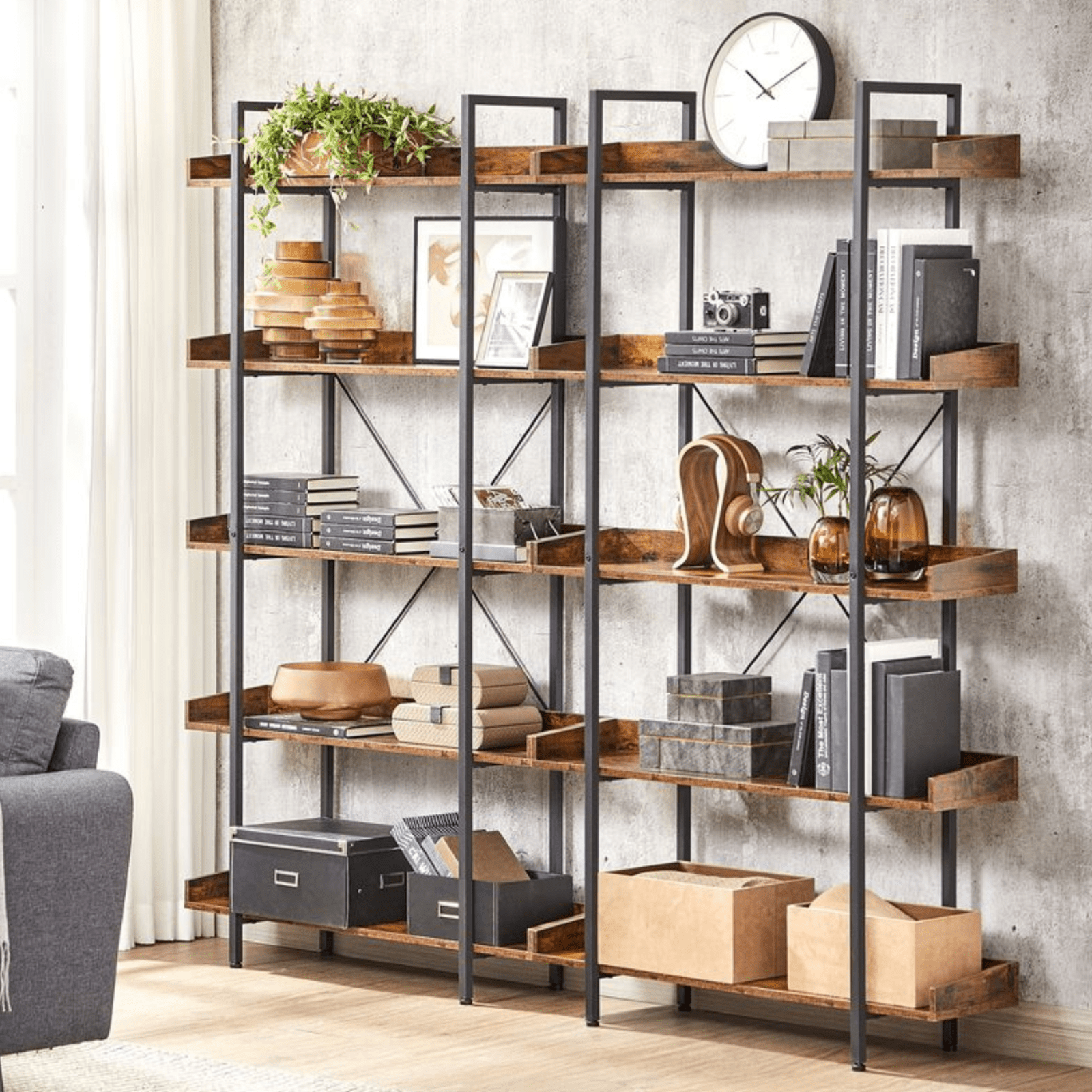 Large Heavy Duty Bookcase Storage Rack Rustic Industrial Bookshelf Steel Frame - Home and Garden Furniture Shop - #rustic - furniture#