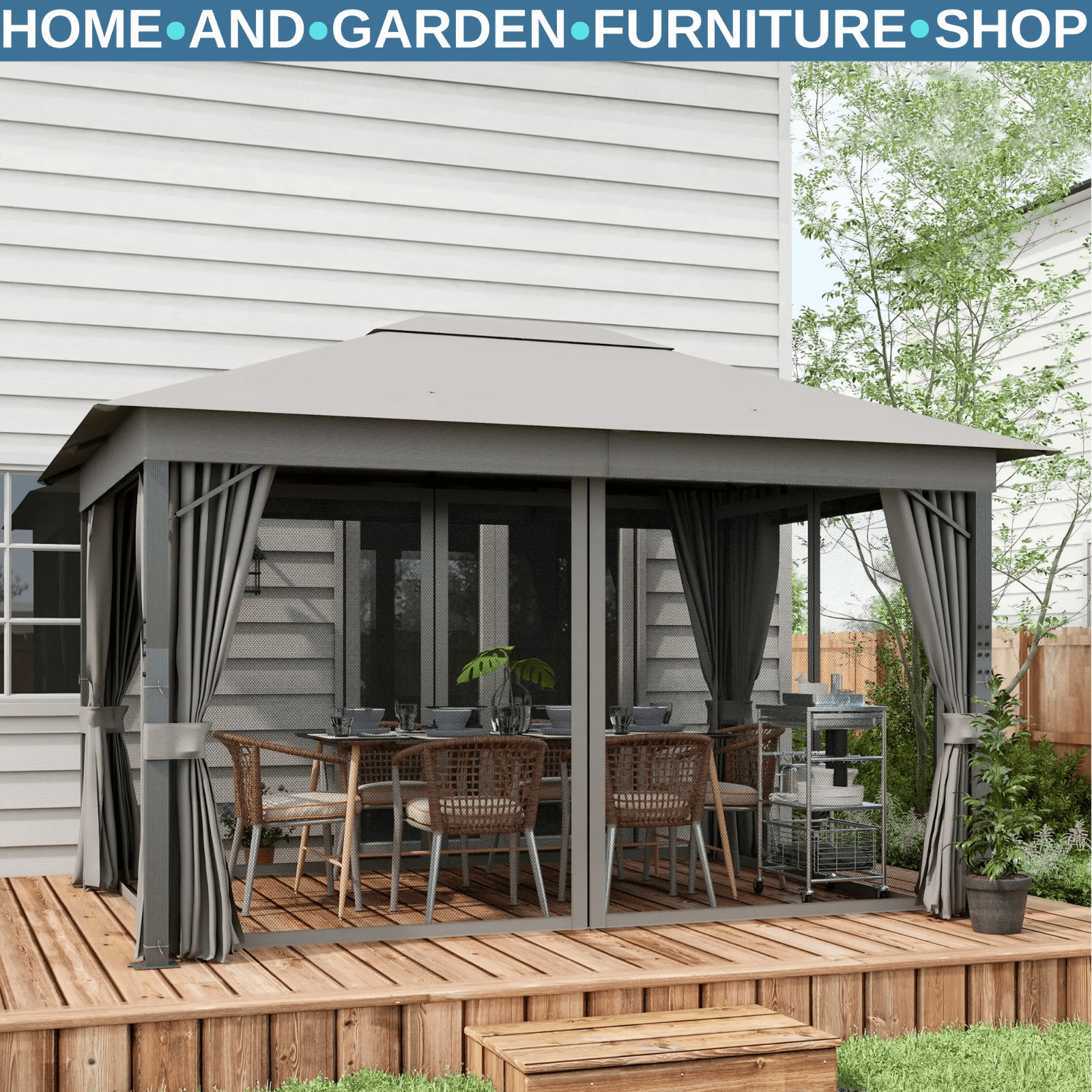 Large Heavy Duty Gazebo Sides 4 x 3m Garden Shelter Vented Roof Netting Curtains - Home and Garden Furniture Shop - rustic - furniture