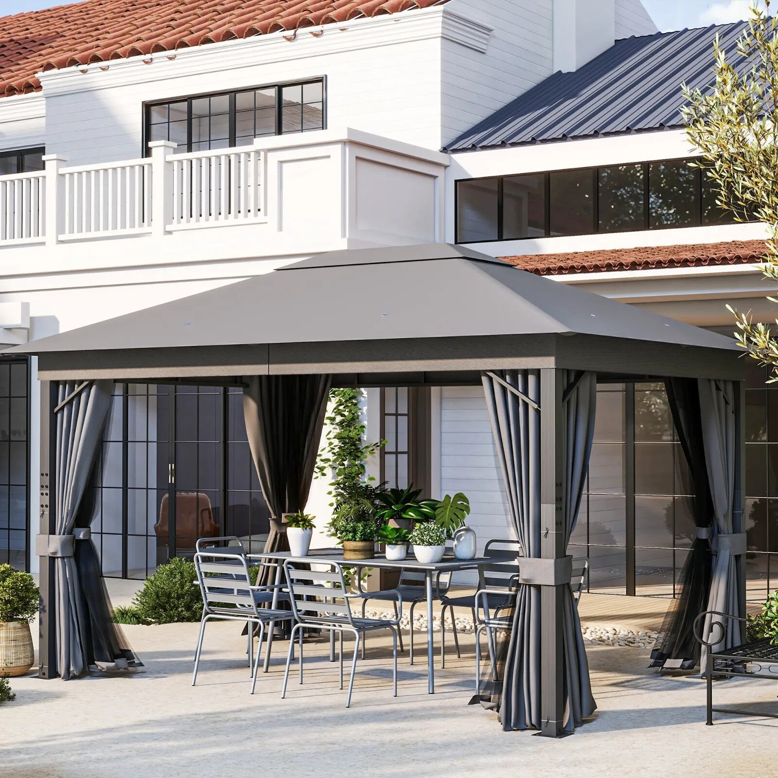 Large Heavy Duty Gazebo Sides 4 x 3m Garden Shelter Vented Roof Netting Curtains - Home and Garden Furniture Shop - rustic - furniture