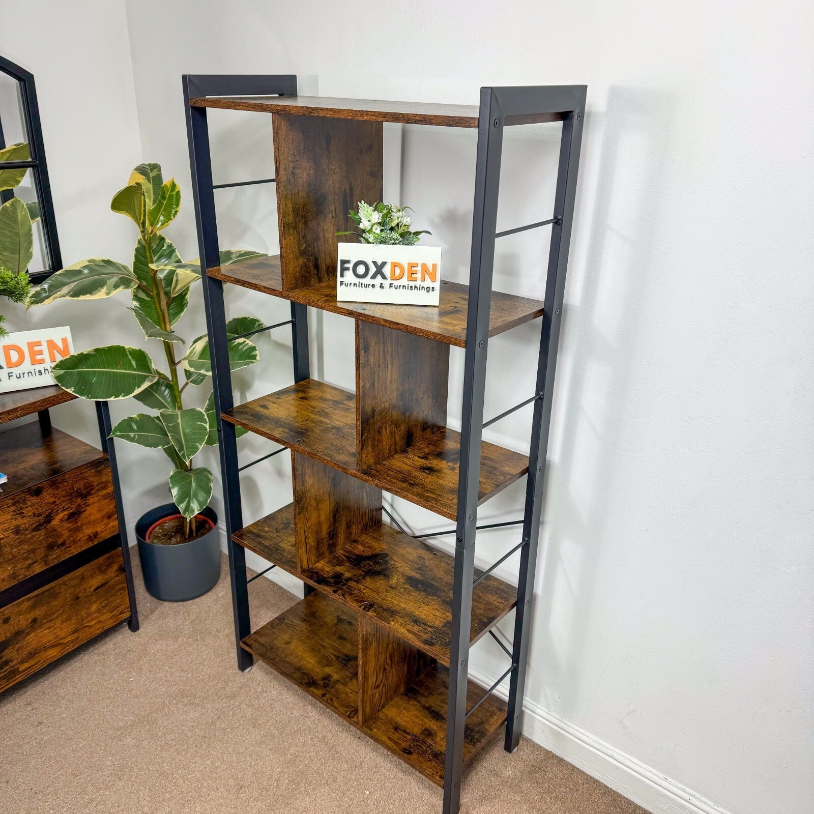 Large Industrial Bookcase Display Unit Tall Rustic Bookshelf Storage Metal Retro - Home and Garden Furniture Shop - rustic - furniture